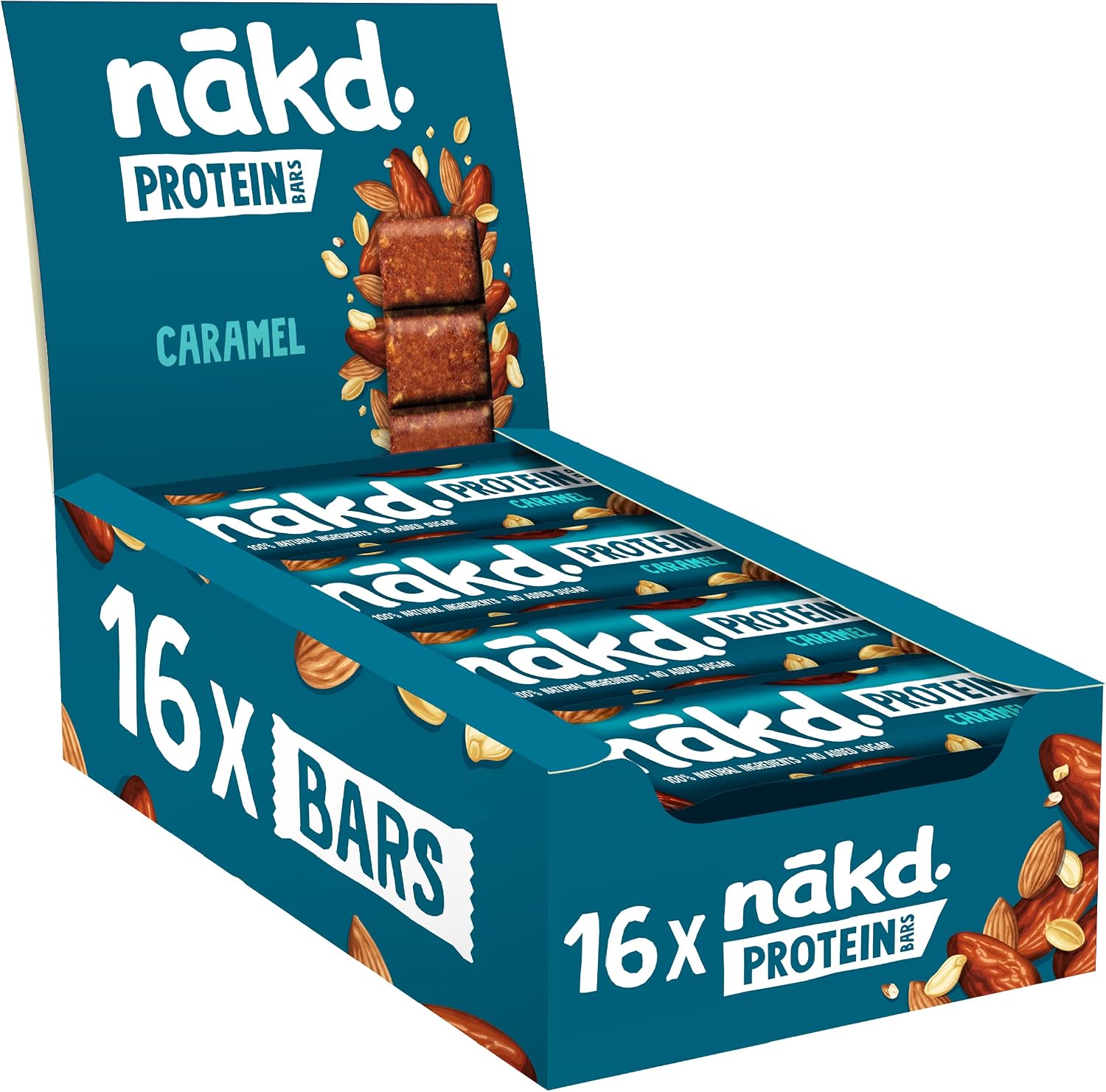nakd. Protein bars Caramel - 7g plant-based protein - 100% Natural ingredients - No added sugar - Vegan - 16 x 45g bars - 720g