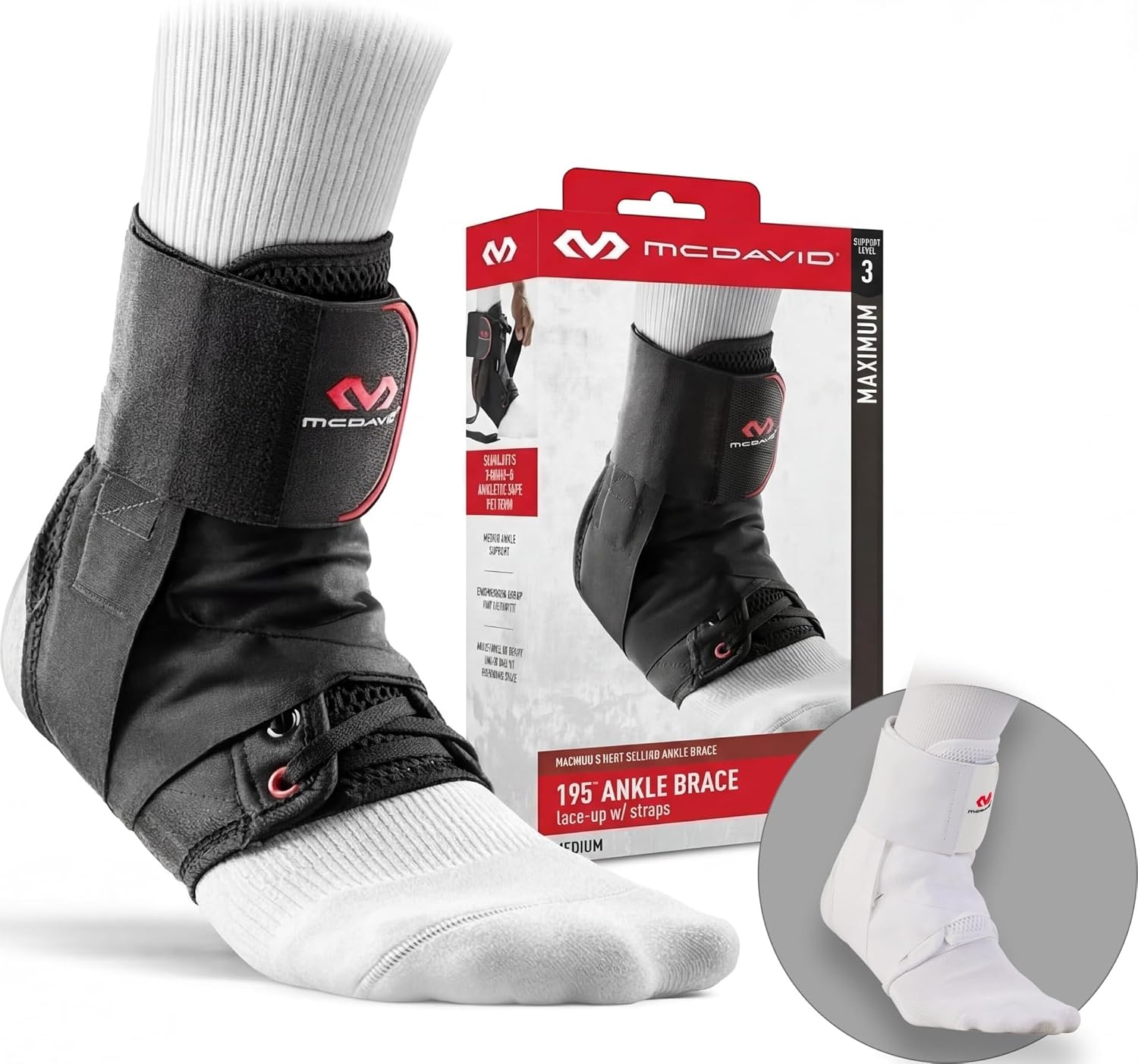 McDavid Lace-Up Ankle Brace for Men & Women, Ultralight Figure 8 Sprained Ankle Support with Side Stabilizers for Sports, Basketball, Soccer, Football, Volleyball, Running