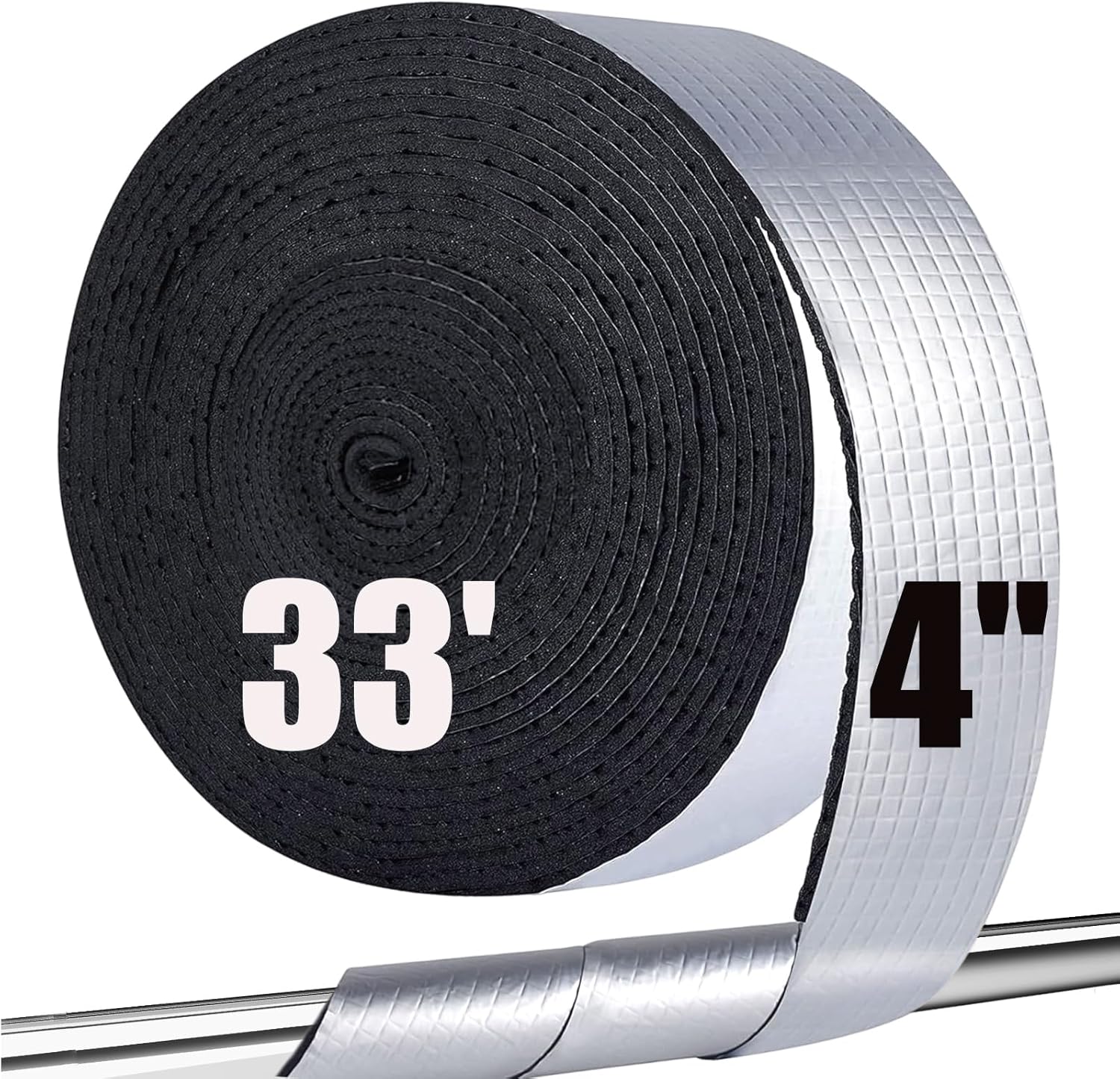 Water-Pipe-Insulation-Wrap-Foam-Tube 4" W x 33 FT Self Adhesive Outdoor Foam and Foil Water Pipe Insulation Wrap for Winter