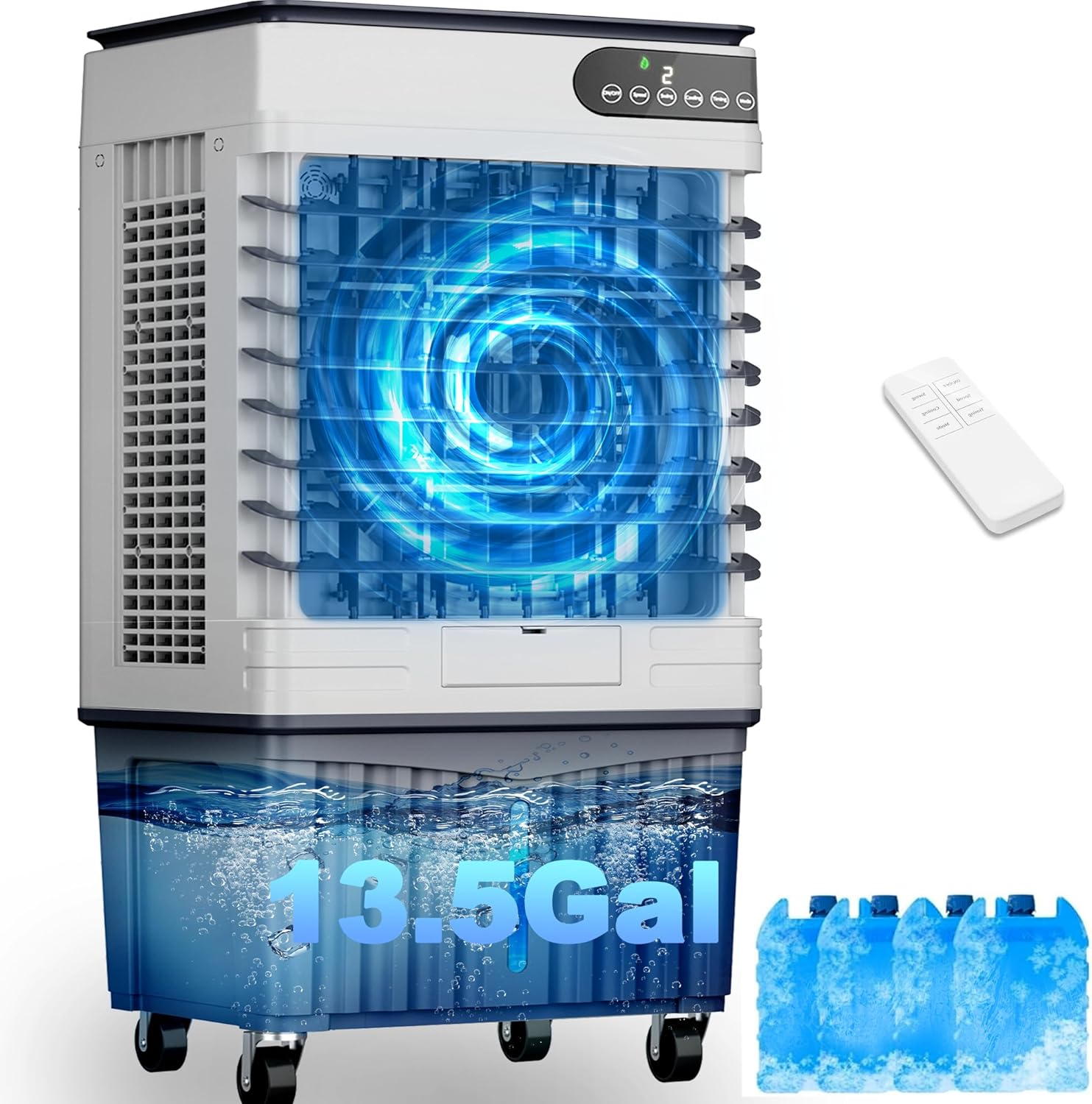 Swamp Cooler Air Conditioners, Large 13.5-Gal Tank for 7d Cooling, 4-IN-1 Portable Evaporative Cooler with LED Touch Screen, 3 Fan Speeds,12H Timer and Remote, 1000 sq ft, Ideal for Large Rooms