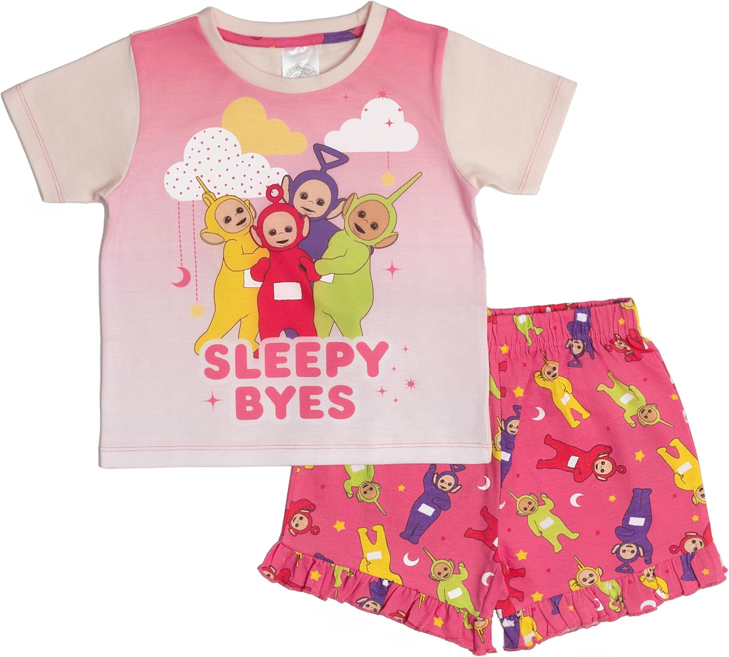 Teletubbies Girls Frilly Short Pyjamas Pjs Pink Nightwear Baby Toddler Kids