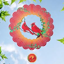 Cardinal Wind Spinners Garden Yard Decor Gift for Women Men, 12 Inch Outdoor Metal 3D Wind Spinner, Stainless Steel Hanging Wind Catchers Kinetic Sculpture for Outside Decoration
