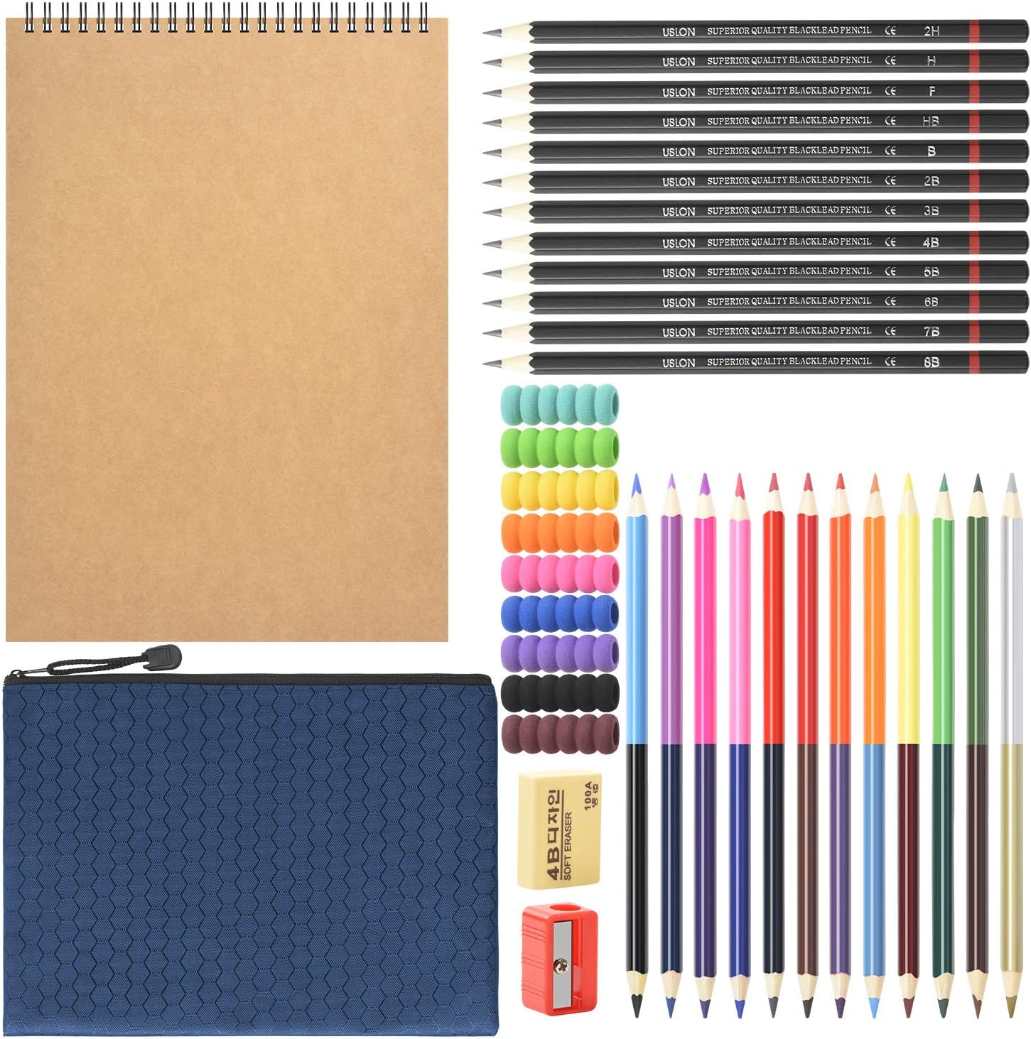 HomeMall Drawing Sketching Pencils Set, 37 Packs Art Kit with Sketchbook Draw Pencils Dual Ended Color Pencil Eraser Sharpener Pencil Bag for Kids Adults and Art Beginners