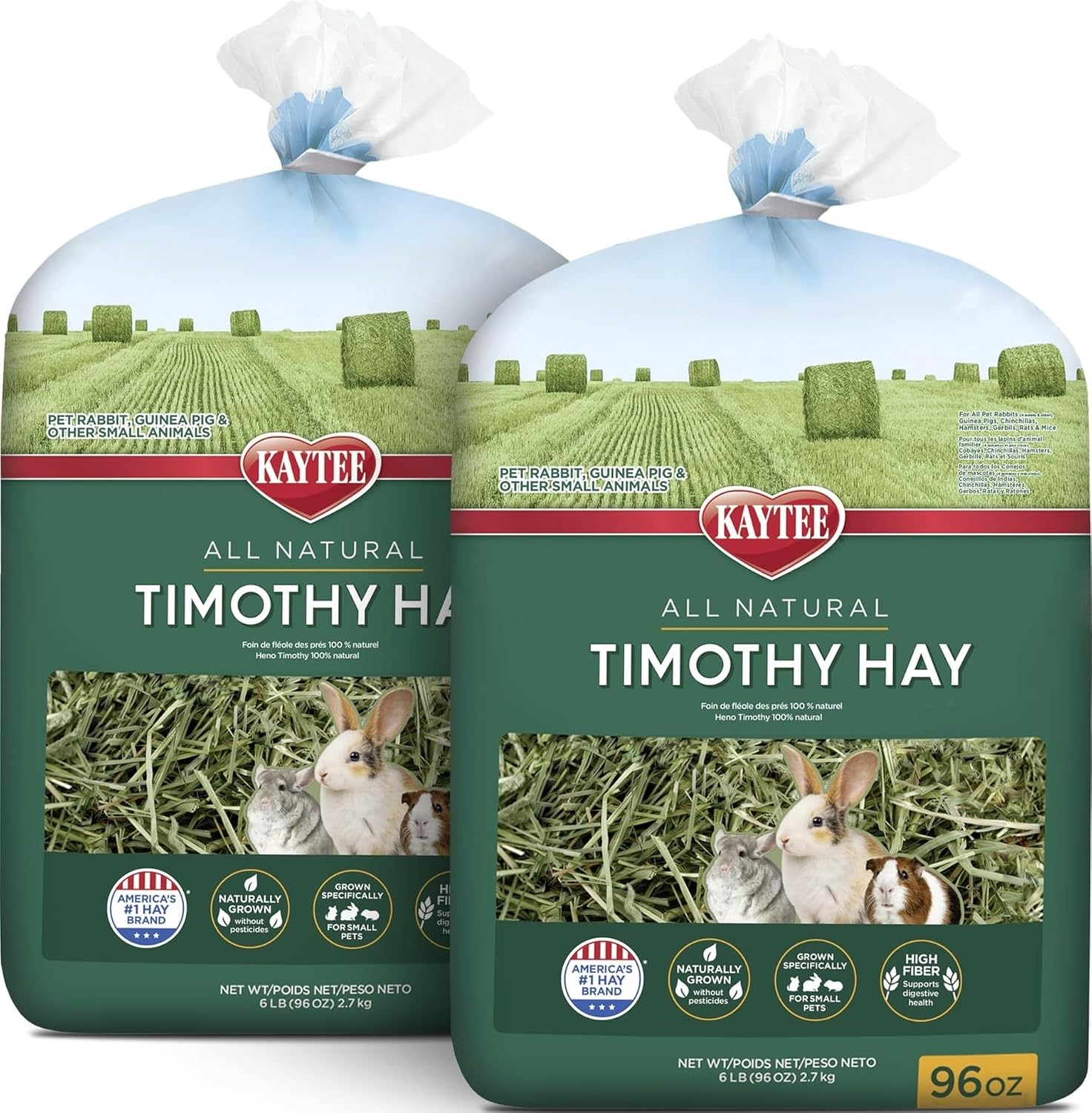 Kaytee Timothy Hay, High Fiber for Rabbits, Guinea Pigs, 48 Ounces | Supports digestive health. Hand-selected rabbit hay. Guinea pig hay, chinchilla hay, pesticide free