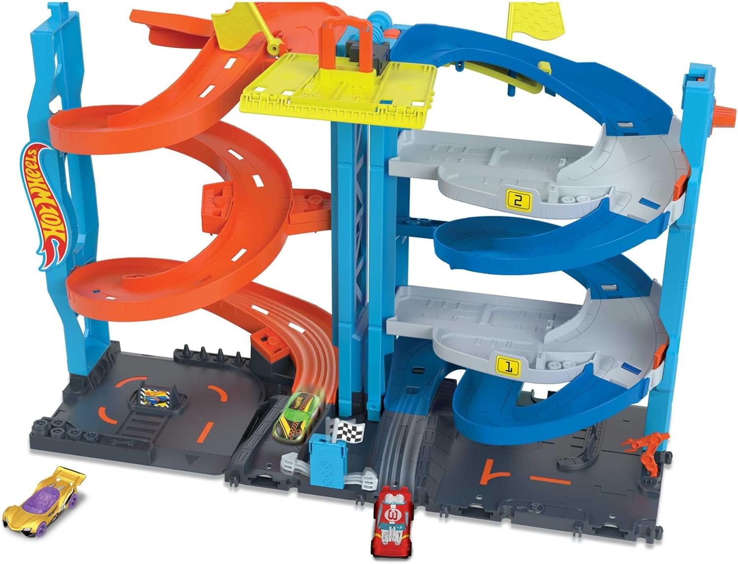 Hot Wheels City Toy Car Track Set, Transforming Race Tower, Single to Dual-Mode Racing, with 1:64 Scale Vehicle, 2 Ways to Play