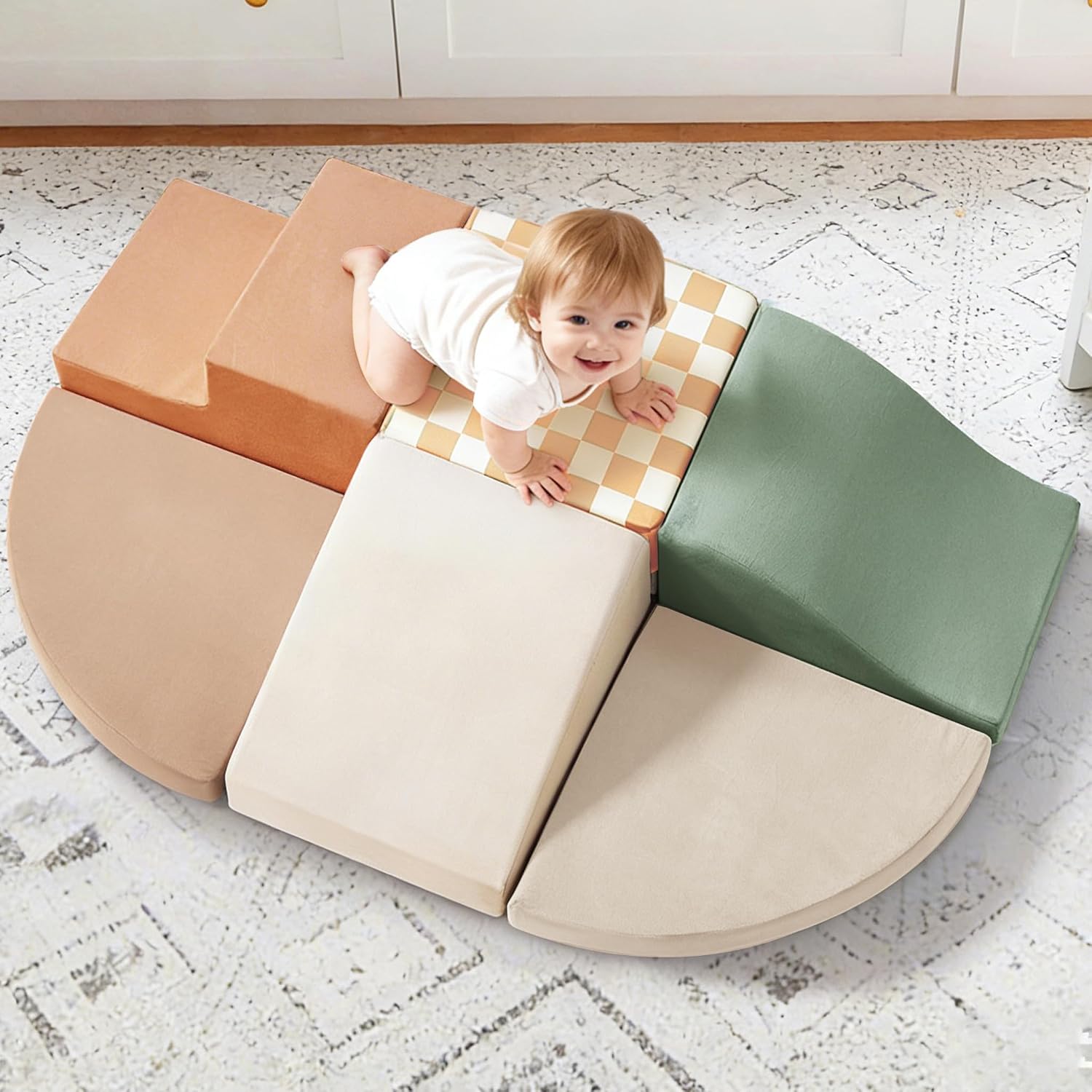 Tiny Land Soft Foam Climbing Blocks for Toddlers, 6-Piece Foam Blocks | Indoor Playground Baby Climbing Toys, Ideal Gift for Kids Activity Crawling and Sliding Foam Play Set (Vintage)
