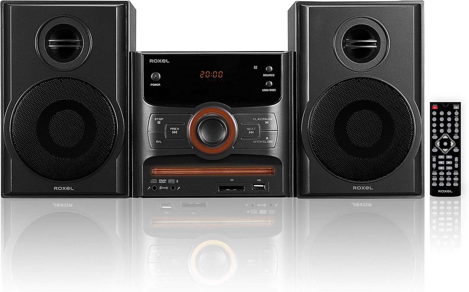 Roxel RCD-250BT All in One Compact Micro Hifi CD Player, Mini stereo, DVD player, Karaoke function, Remote Control, Wireless Playback, FM Radio, USB MP3 Playback, 40W RMS Output