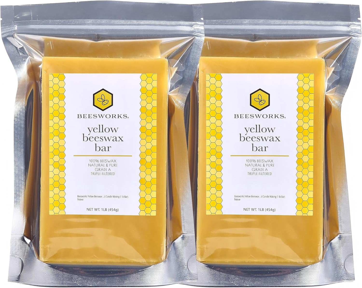Yellow Beeswax Bars (2 lbs) | 100% Pure, Cosmetic Grade, Triple-Filtered Beeswax for DIY Skin Care, Lip Balm, Lotion and Candle Making (1 lb Bars - Pack of 2)