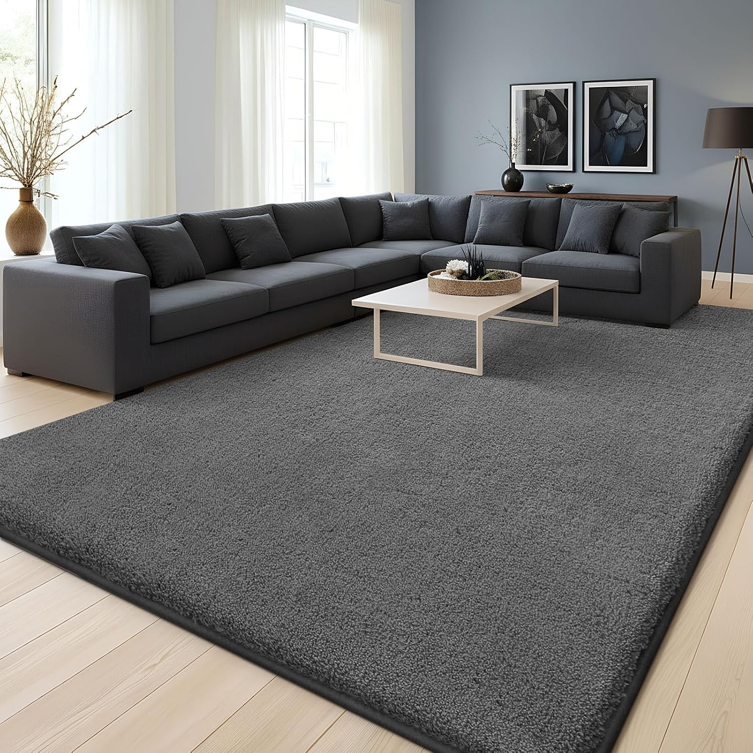 Homaxy Modern Rugs Living Room Non-Slip Carpet, 140x200 cm, Dark Grey