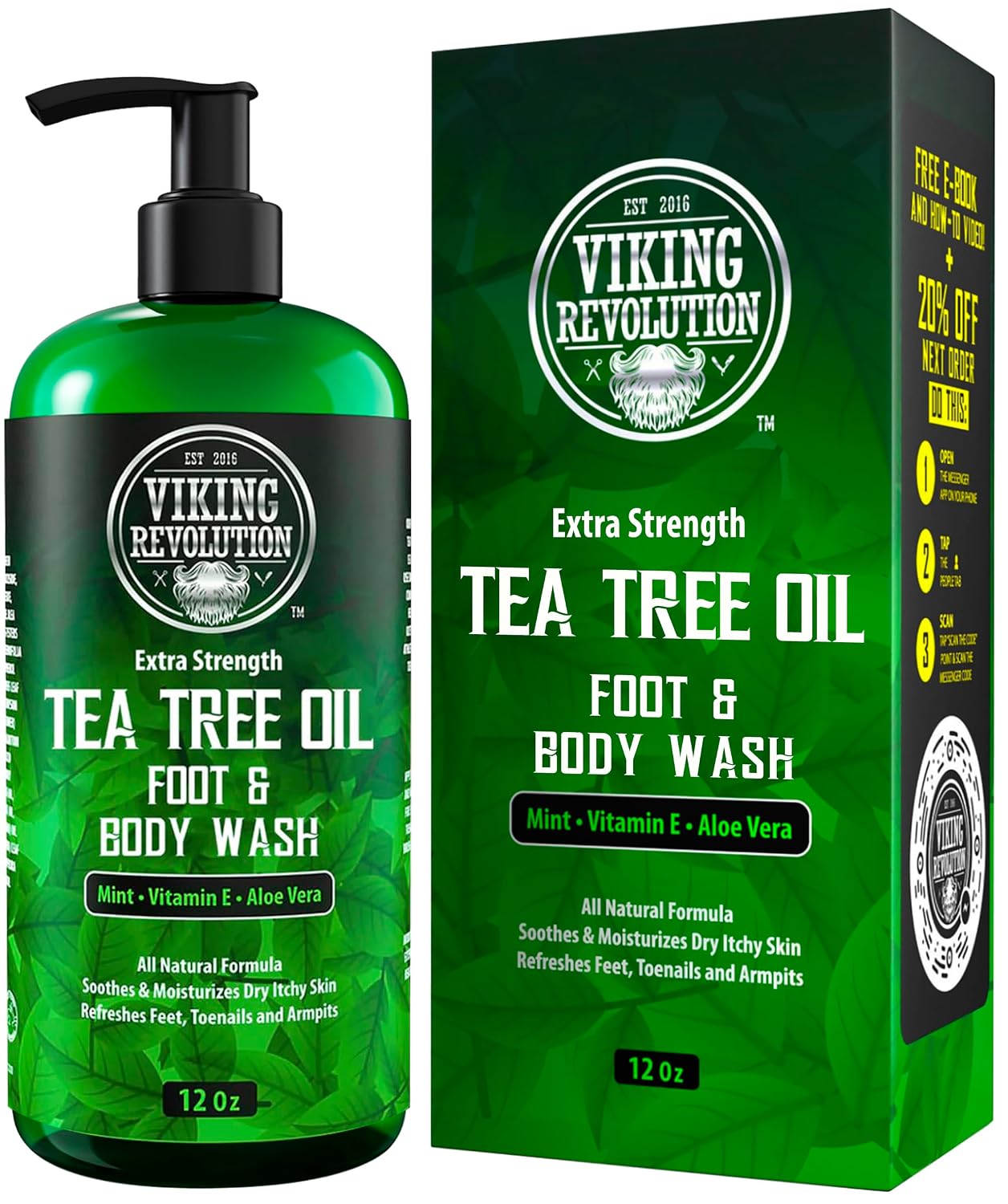 Viking Revolution Men's Body Wash - Tea Tree Oil - 12 oz (1 Pack)