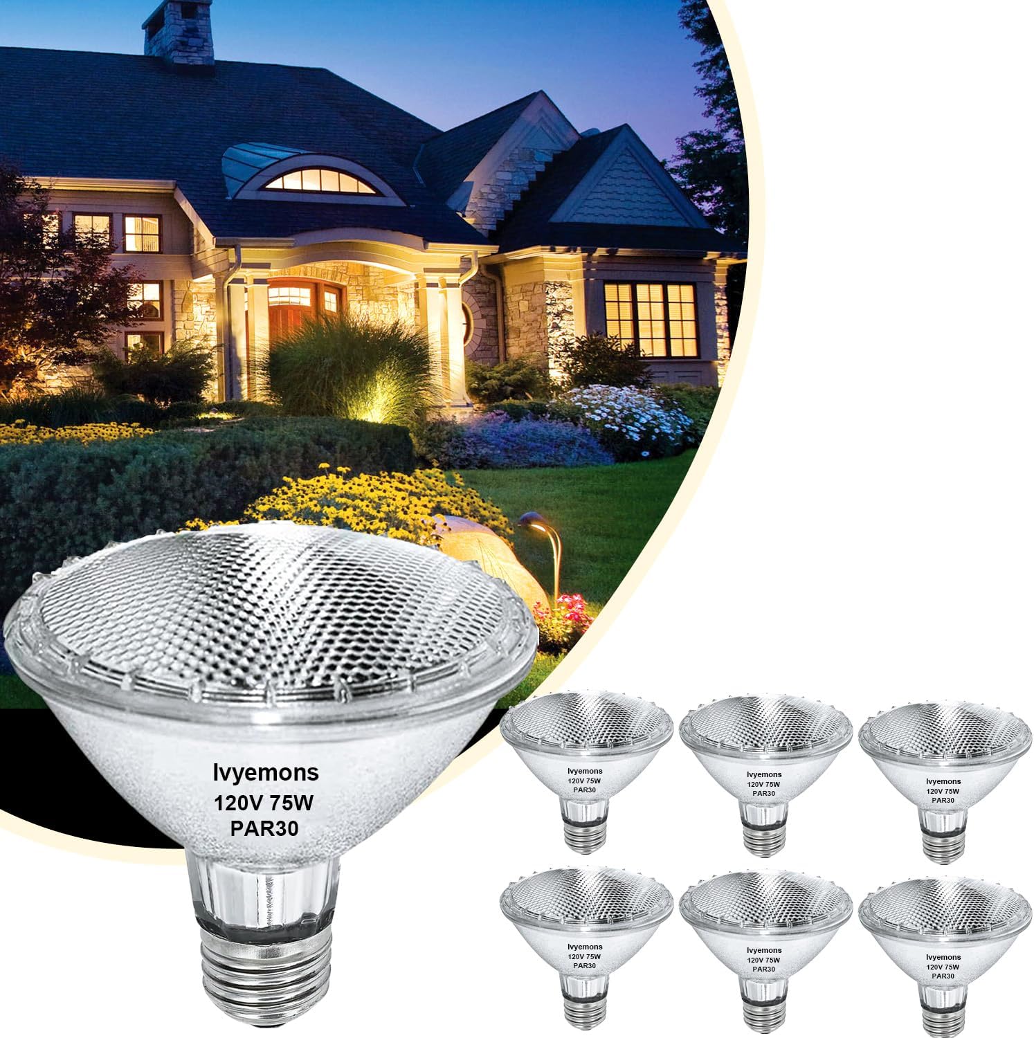 PAR30 Short Neck Halogen 75W - 6 Pack PAR30 Flood Light Bulbs E26 Base, PAR30 Dimmable 2800K Warm White, Long Lasting Halogen Bulb for Accent Lighting, Tracking, Recessed Light
