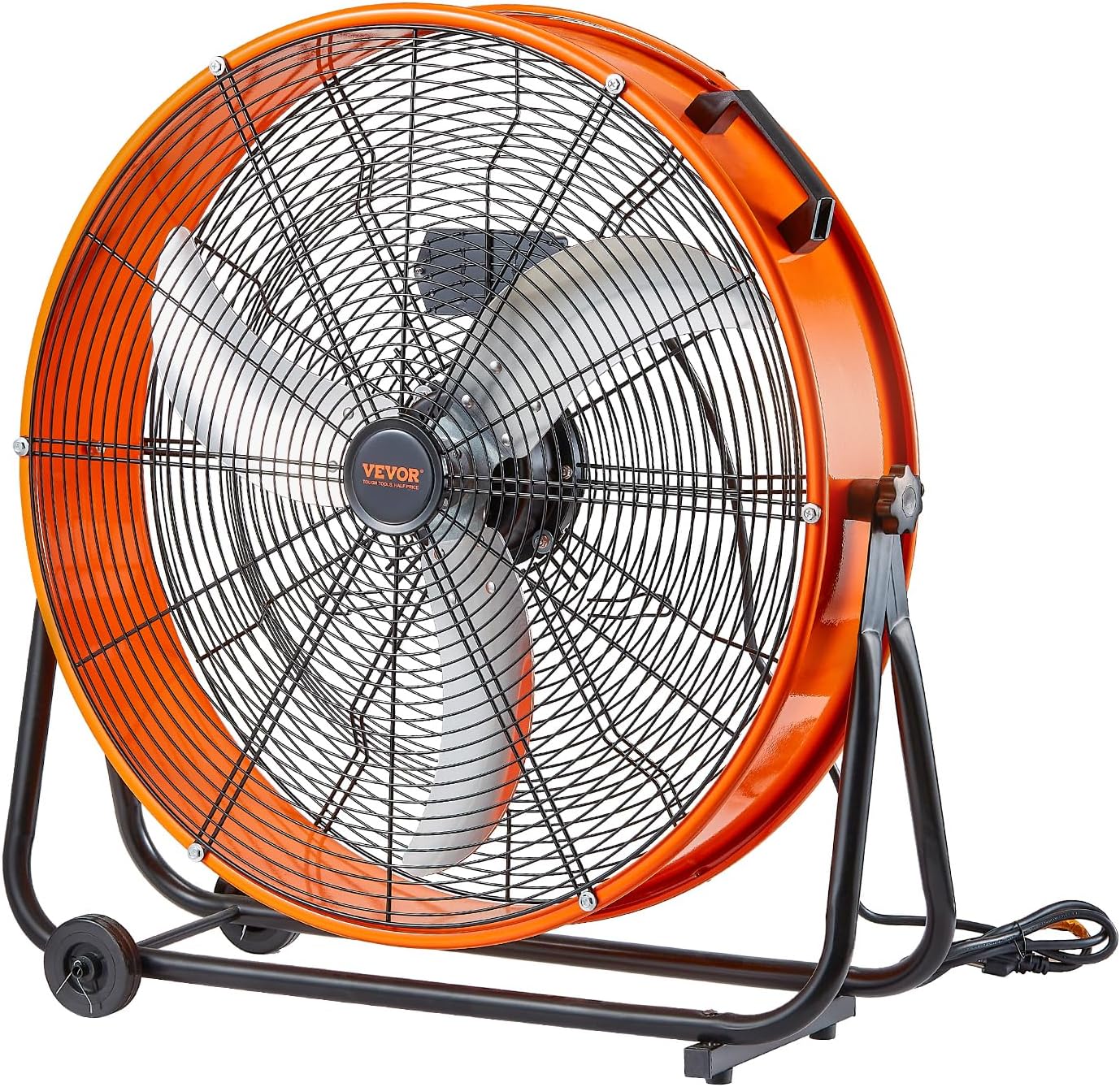VEVOR Drum Fan, 24 Inch 8700 CFM High Velocity Heavy Duty Floor Shop Fan, 3-Speed, 5ft Cord, 360°Adjustable Tilting, Commercial Industrial Use for Warehouse, Workshop, Factory, Basement