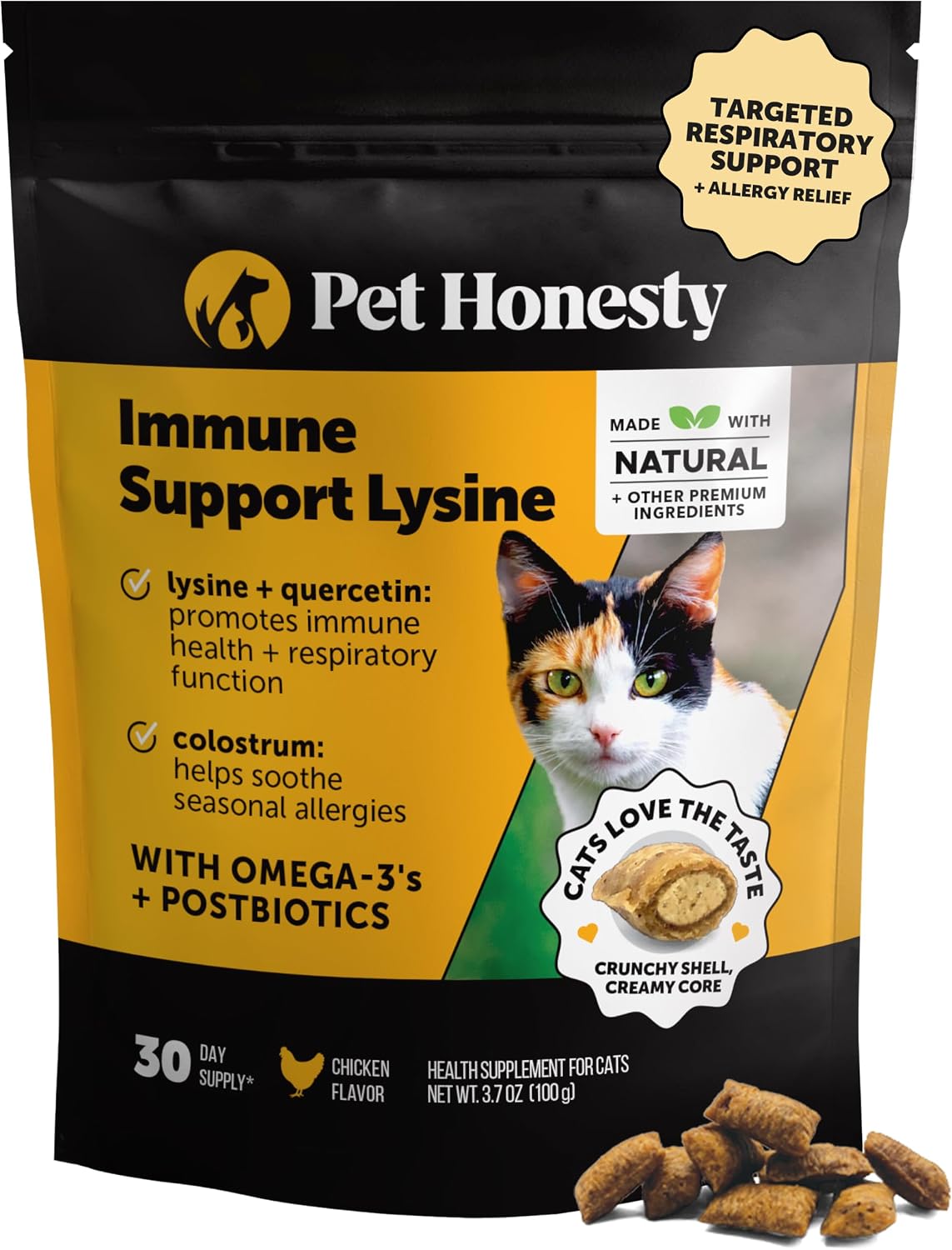 Cat Immune Support Lysine – Allergy Relief & Immune Health Supplement for Cats with L-Lysine, Colostrum, Quercetin & Omega-3 – Soothes Sneezing, Runny Nose & Itchy Skin Chicken, (30-Day Supply)