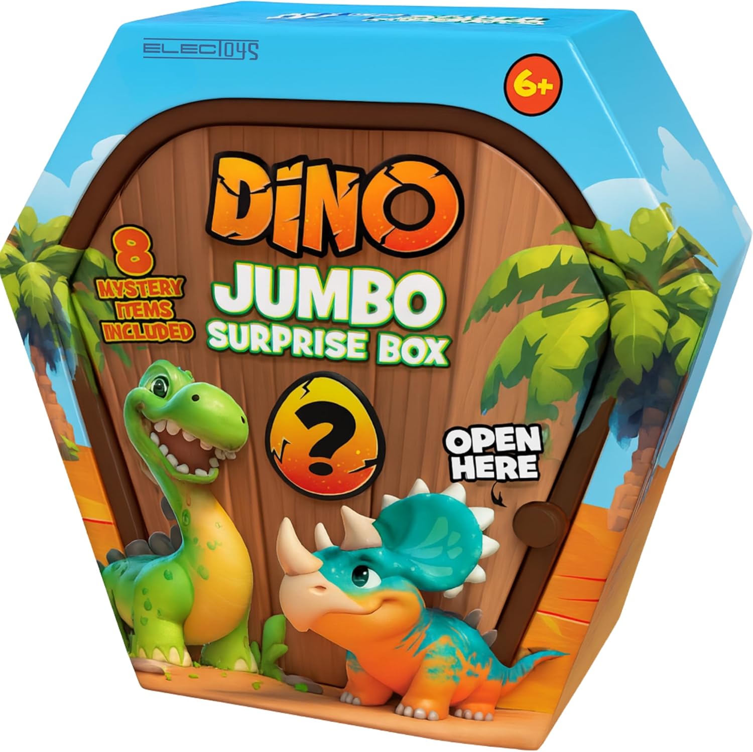 Electoys Jumbo Dinosaur Surprise Box Toy Set for Kids Colourful Unboxing Mystery Box Includes 8 Dinosaur Toys Discovery Novelty Gift for Jurassic Fans Fun Party Entertainment