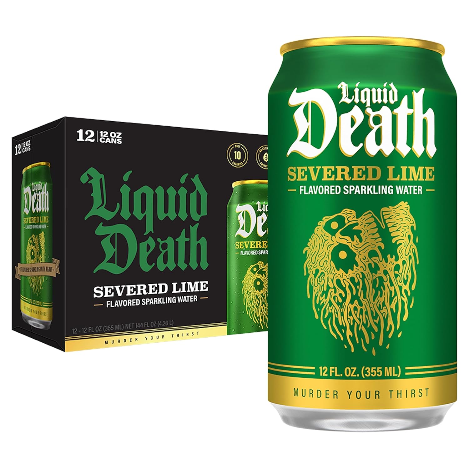 Liquid Death, Severed Lime, Lime-Flavored Sparkling Water, 12-Pack (12oz Cans), Low Calorie & No Artificial Sweeteners