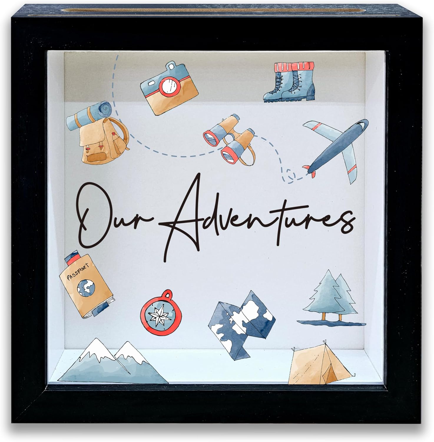 Shadow Box with Slots, Our Adventure Boxes Frame 8x8 Inches Decorations for Home Office, Keep Sake Box for Memories, Travel Adventure Gifts for Couples, Shadow Boxes Display Cases -21