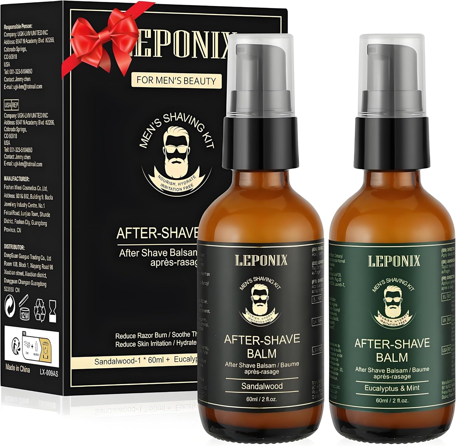 Aftershave Balm, Post Shave Balm - Instant Hydration & Razor Bump Relief After Shaving - Aftershave Lotion for cooling and soothing - Fresh Eucalyptus + Classic Sandalwood 2x60ml