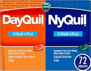 Vicks DayQuil & NyQuil Co-Pack, Cold & Flu Medicine, Powerful Multi-Symptom Daytime & Nighttime Relief for Headache, Fever, Sore Throat, Minor Aches & Pains, & Cough, 72ct
