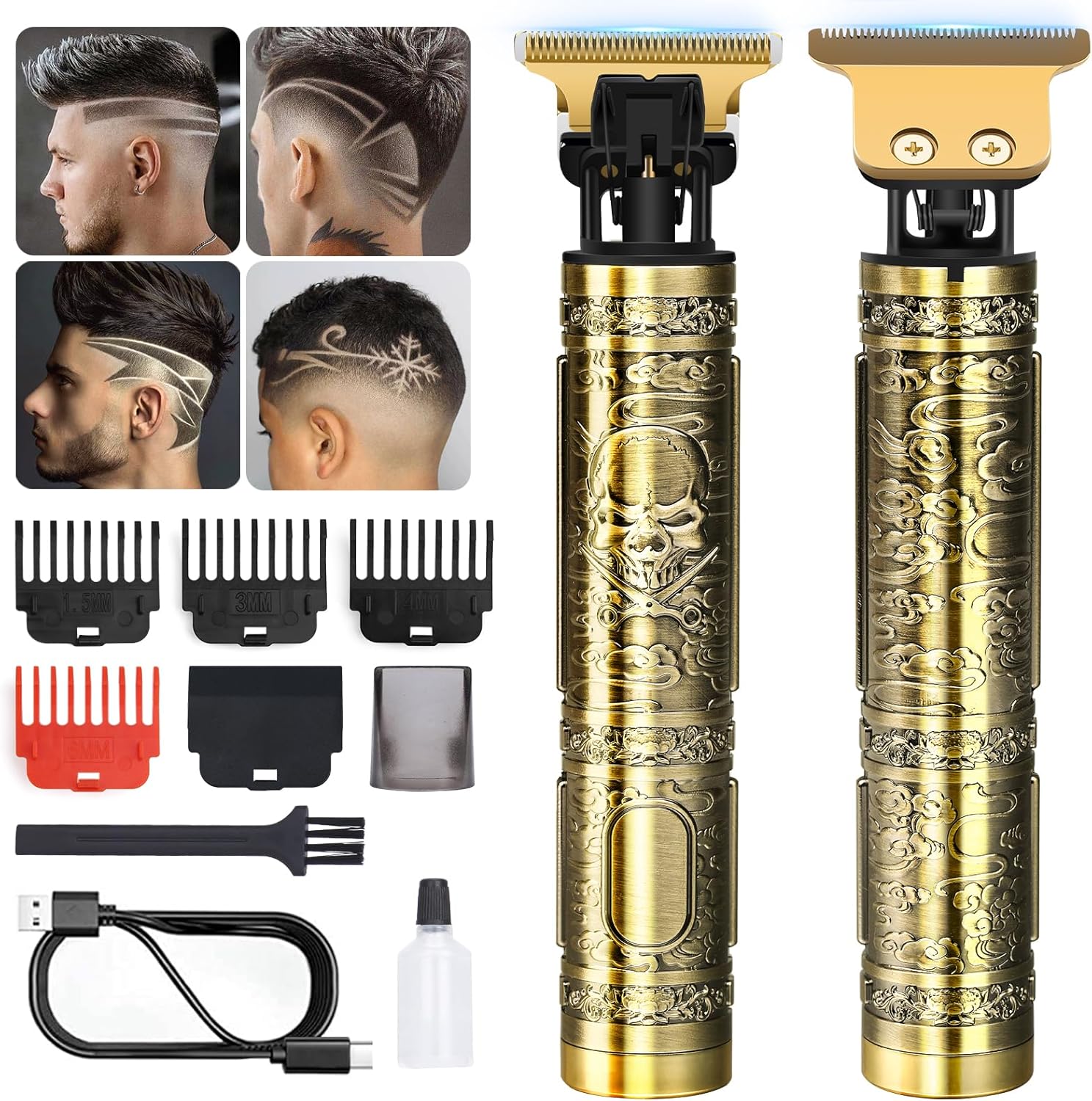Hair Clippers for Men, Rechargeable Beard Trimmer with 4 Limit Combs, Grooming Kit for Barbers Haircut, USB Type-C Charging, Professional Shaver Gifts