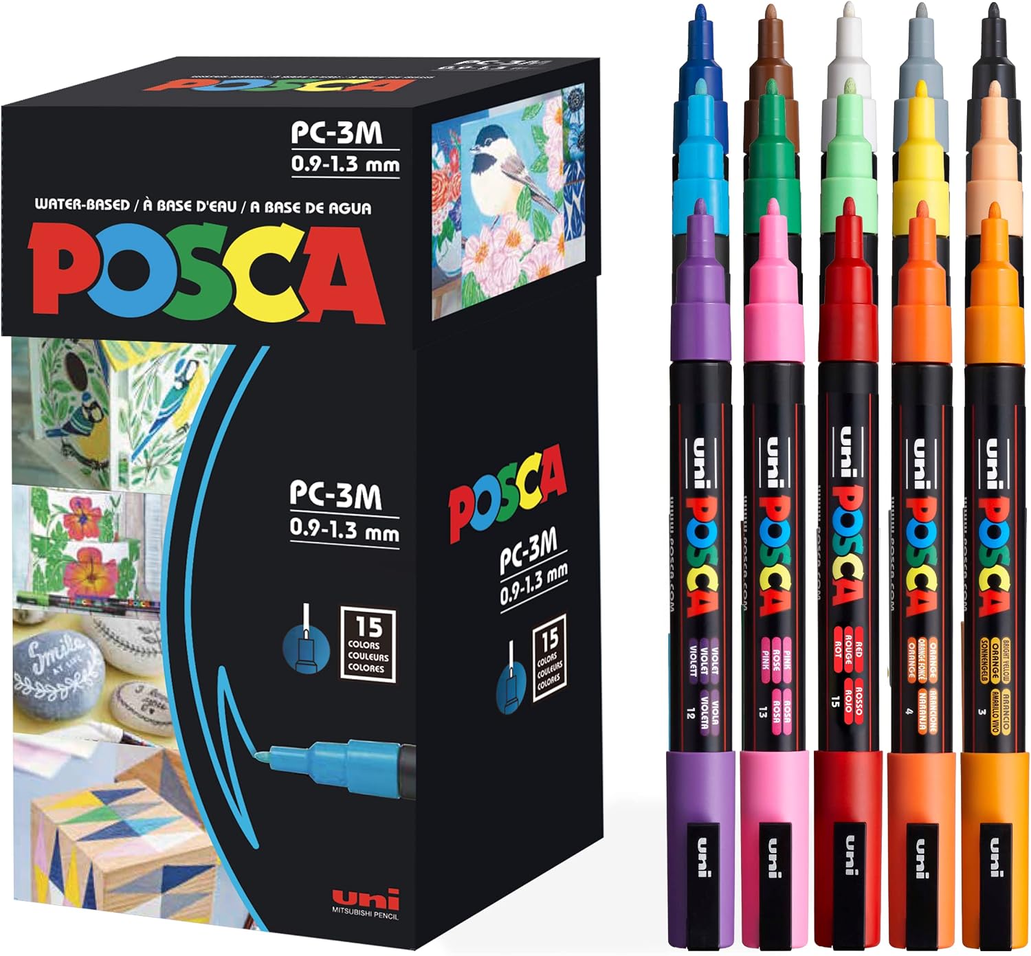 15 Posca Paint Markers, 3M Fine Posca Markers of Acrylic Paint Penswith Reversible Tips | Posca Pens for Art Supplies, Fabric Paint, Fabric Markers, Paint Pen, Art Markers