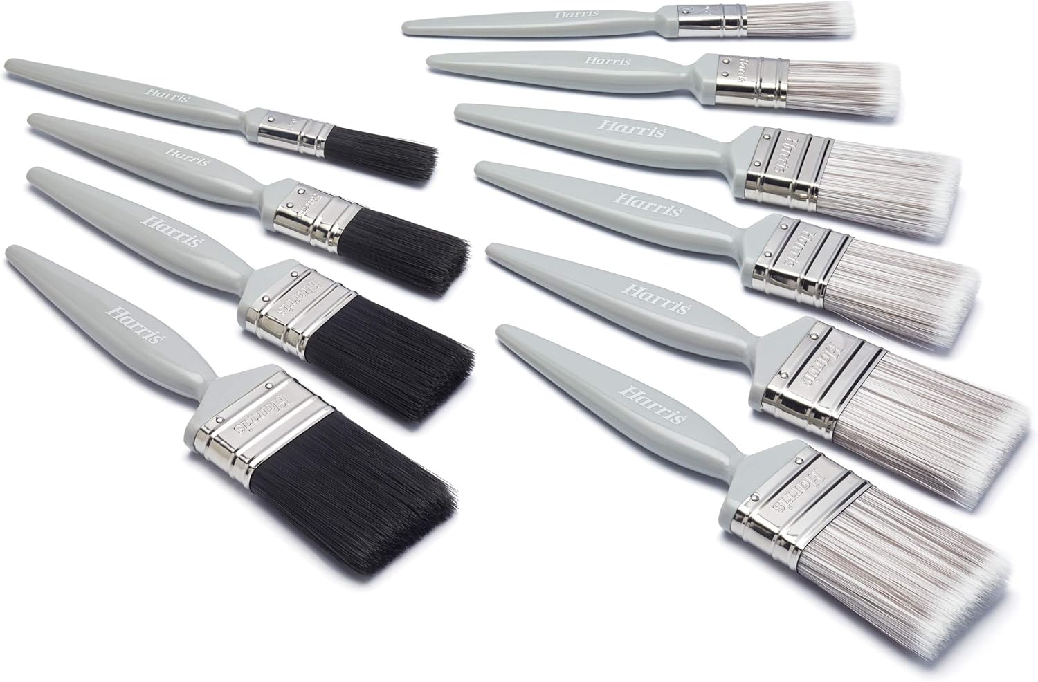 Harris Essentials Walls & Ceilings and Woodwork 10 Pack, 0, 1 x 1.5, 1 x 2 Gloss 1 x 0.5, 1 x 1, 2 x 1.5, 2X 2 Emulsion Paint Brushes
