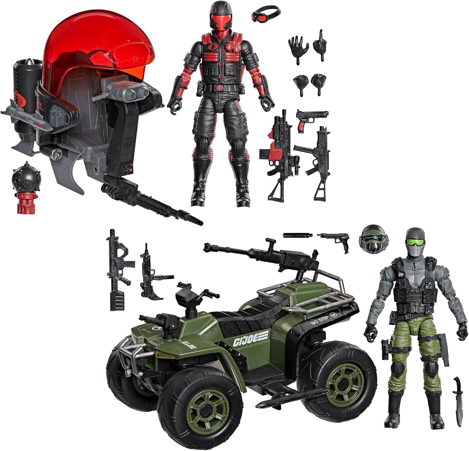 G.I. Joe Classified Series #218, Snake Eyes & Varmint ATV Vs. Stealth Viper & Cobra Stealth Flight Pod (Trubble Bubble), Two 6 Inch Action Figures & Two Vehicles