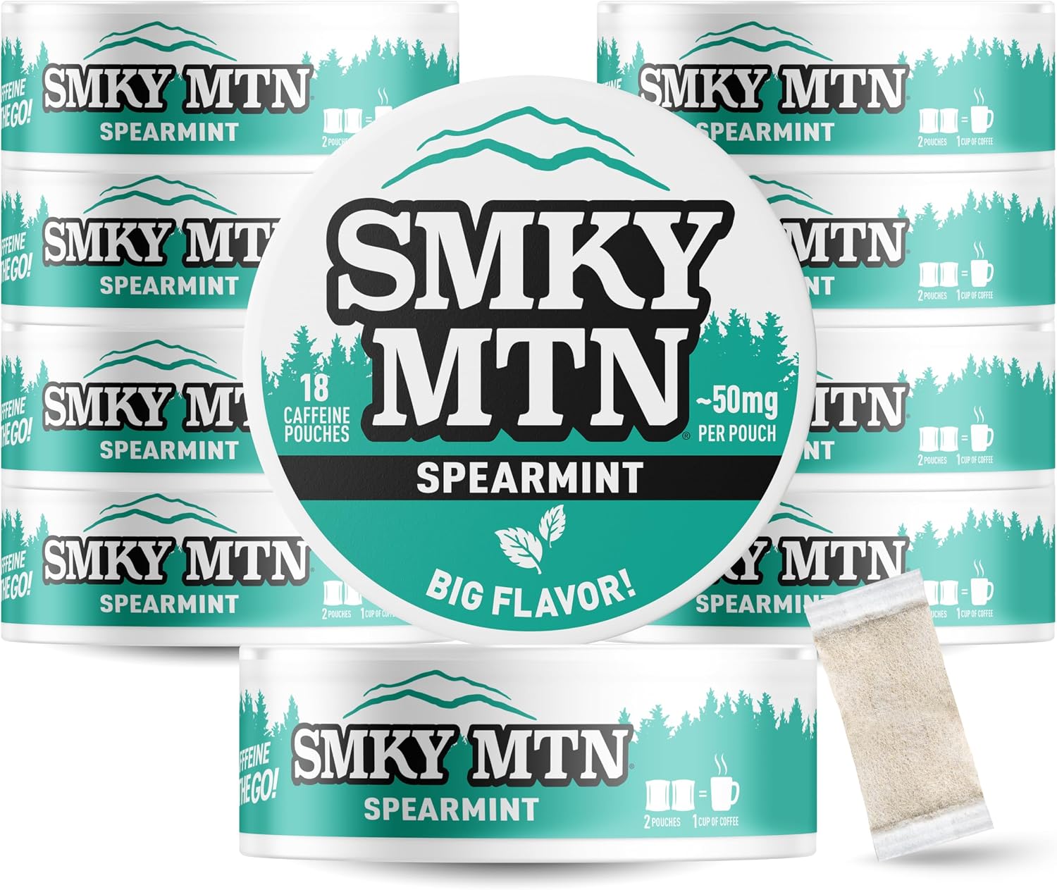 Smokey Mountain Caffeinated Pouches, Spearmint, 10 Can Box