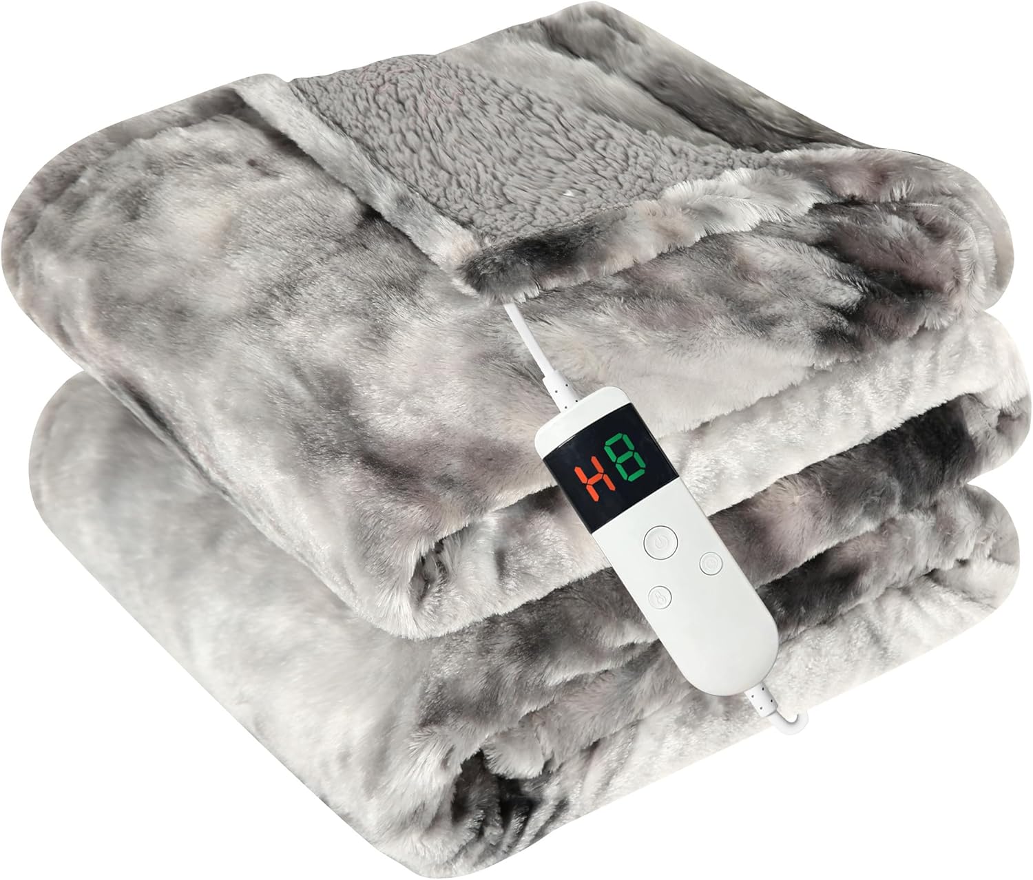 Electric Heated Blanket Throw 50''x60''Size Faux Fur Heating Blanket 10 Heating Settings, 1-8h Timer & Overheat Protection, Machine Washable, Soft Flannel and Sherpa Full Body Warmth