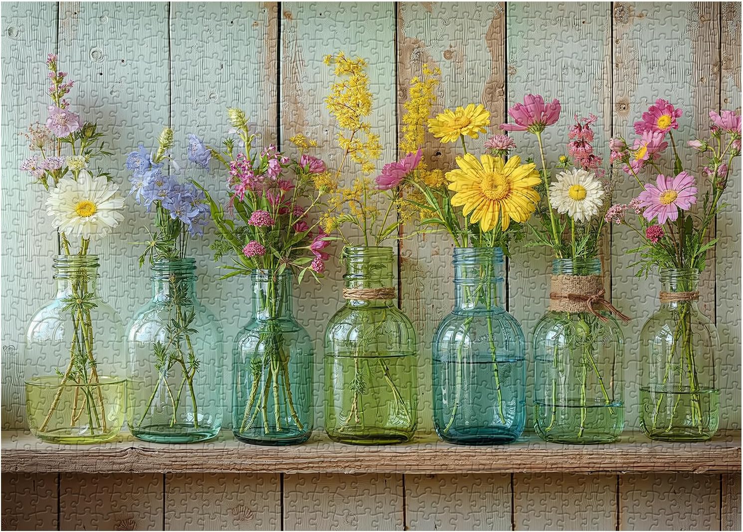 Wildflower 1000 Piece Puzzle for Adults, PICKFORU Whispering Blooms Summer Flower Garden Jigsaw Puzzle, Challenging Retro Vibrant Sunflower Vase Theme as Home Decor