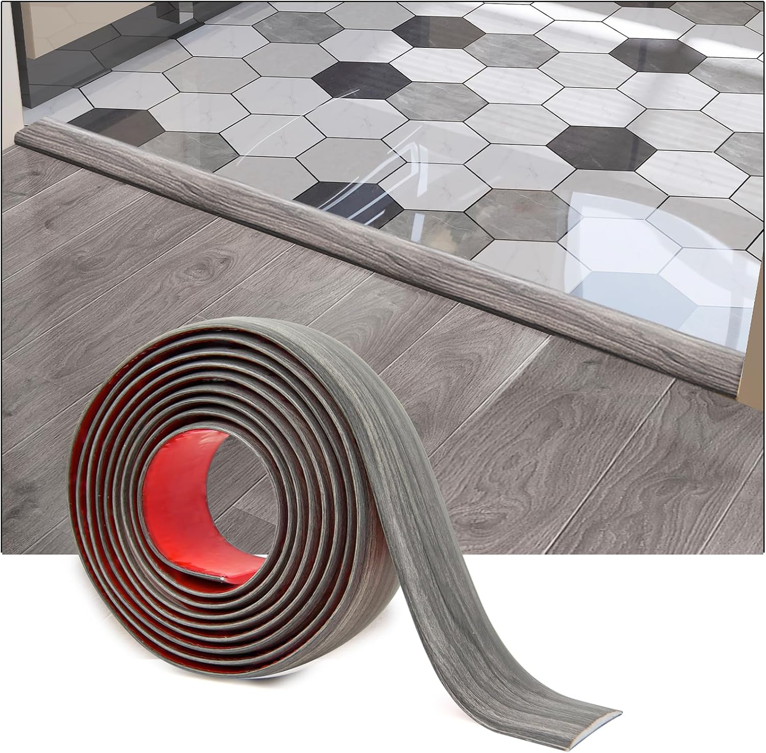 Art3d Self Adhesive Vinyl Floor Transition Strip, Laminate Floor Strip Floor Flat Divider Strip for Joining Floor Gaps,Carpet Threshold Transition,Floor Tiles（4 FT, 1.57in, Gray）