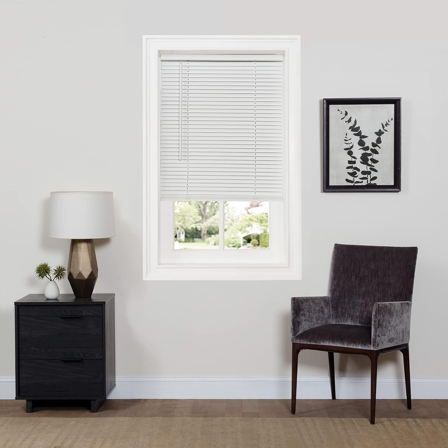 Cordless Room Darkening Mini Blind - 34 Inch Width, 64 Inch Length, 1" Slat Size - Pearl White - Cordless GII Deluxe Sundown Horizontal Windows Blinds for Interior by Achim Home Decor