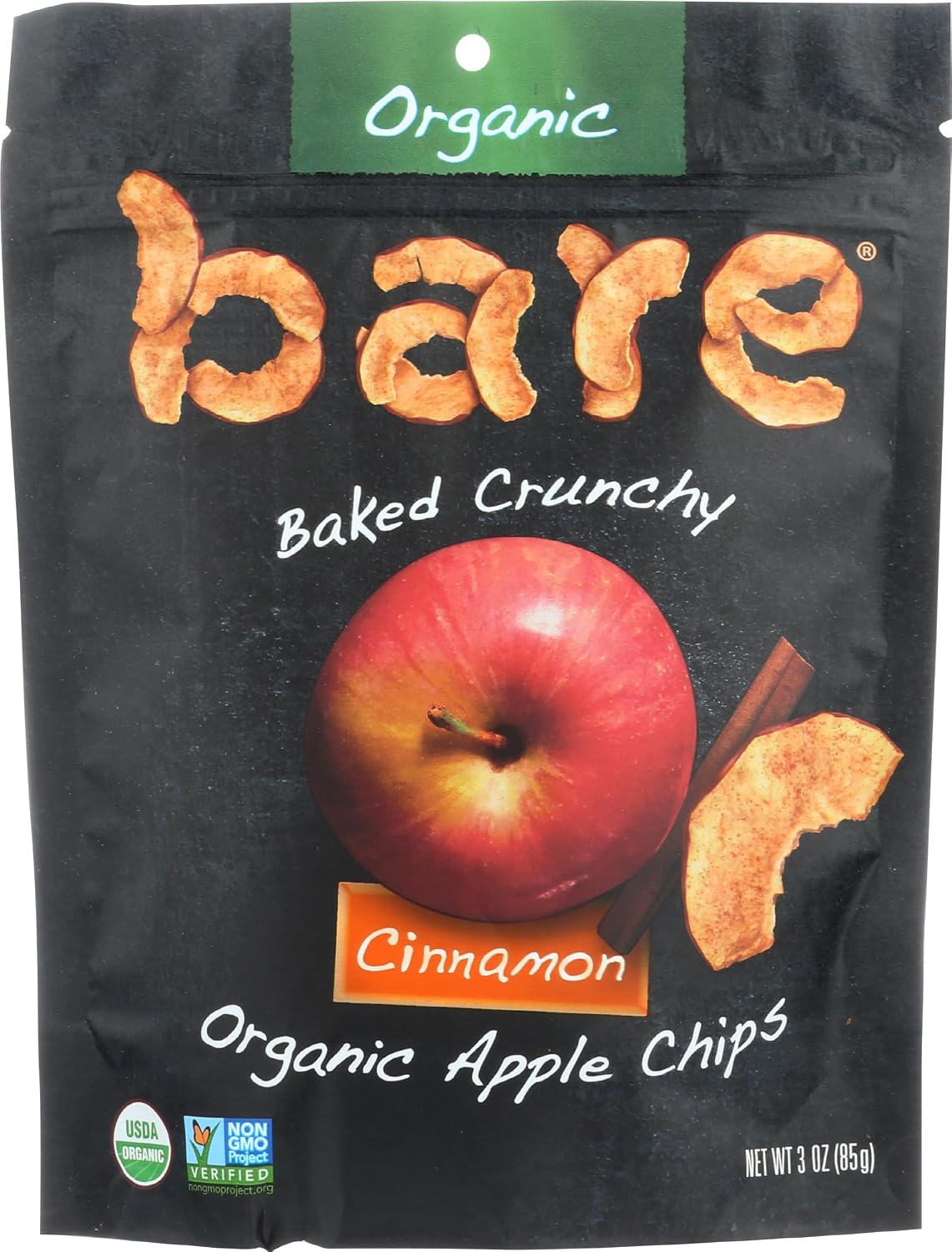 Bare Organic Apple Chips, Cinnamon, Gluten Free + Baked, Multi Serve Bag, 3 Oz,Pack of 1