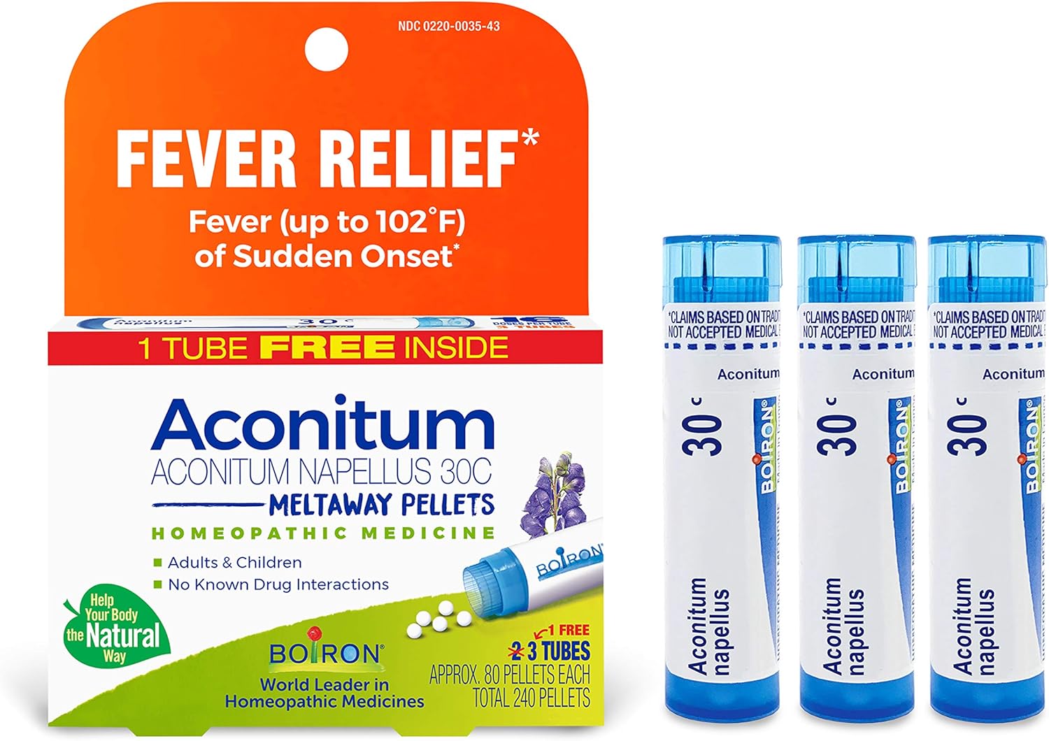 Boiron Aconitum Napellus 30C Homeopathic Medicine Relief from Fever, Hot and Dry Skin, Cough, and Restlessness - 3 Count (240 Pellets)
