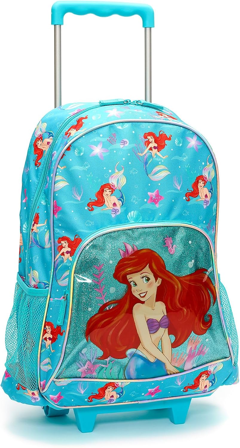 Disney Store Official Ariel Personalised Rolling Backpack for Kids, The Little Mermaid, 56cm/22”, Rucksack with Retractable Handle and Adjustable Straps