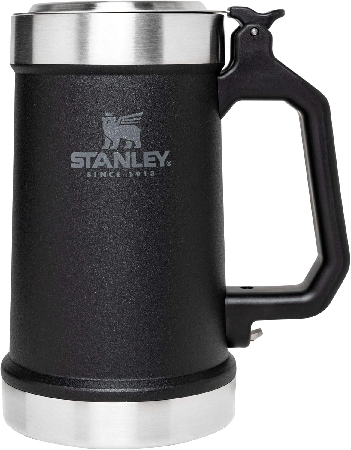 Stanley Classic Bottle Opener Beer Stein 24 oz | Flip Up Lid and Heavy Duty Handle with Built in Bottle Opener | Insulated Stainless Steel Beer Mug | BPA-Free | Matte Black