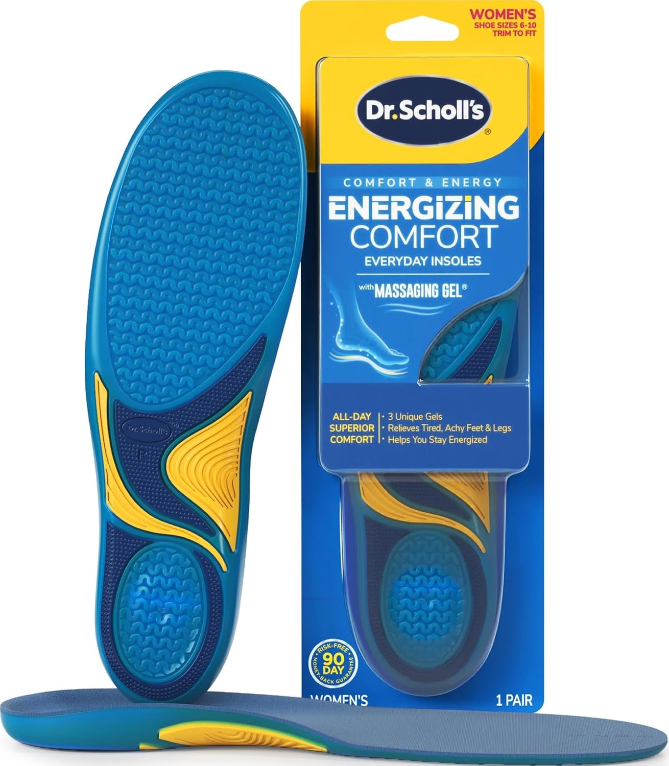 Dr. Scholl’s Energizing Comfort Women’s Everyday Insoles with Massaging Gel - Clinically Proven, All-Day Energy and Comfort Inserts with Patented Triple Gel Design - Shock Absorbing, Arch Support