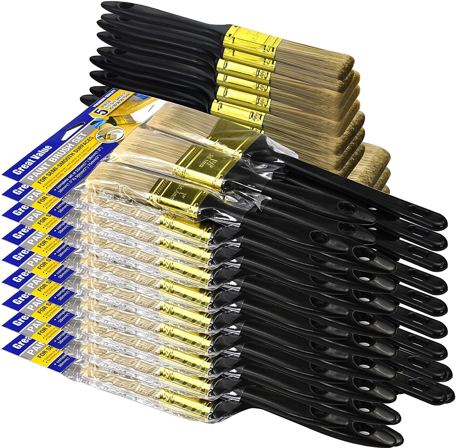 Great Andrew Paint Brushes, 30 PCS Great Value Multi use(3" 2" 1.5" 1" Flat &1.5" Angled) Paint Brush Pack, Paint Brushes Set for Home Furniture Fences and Wall Trim