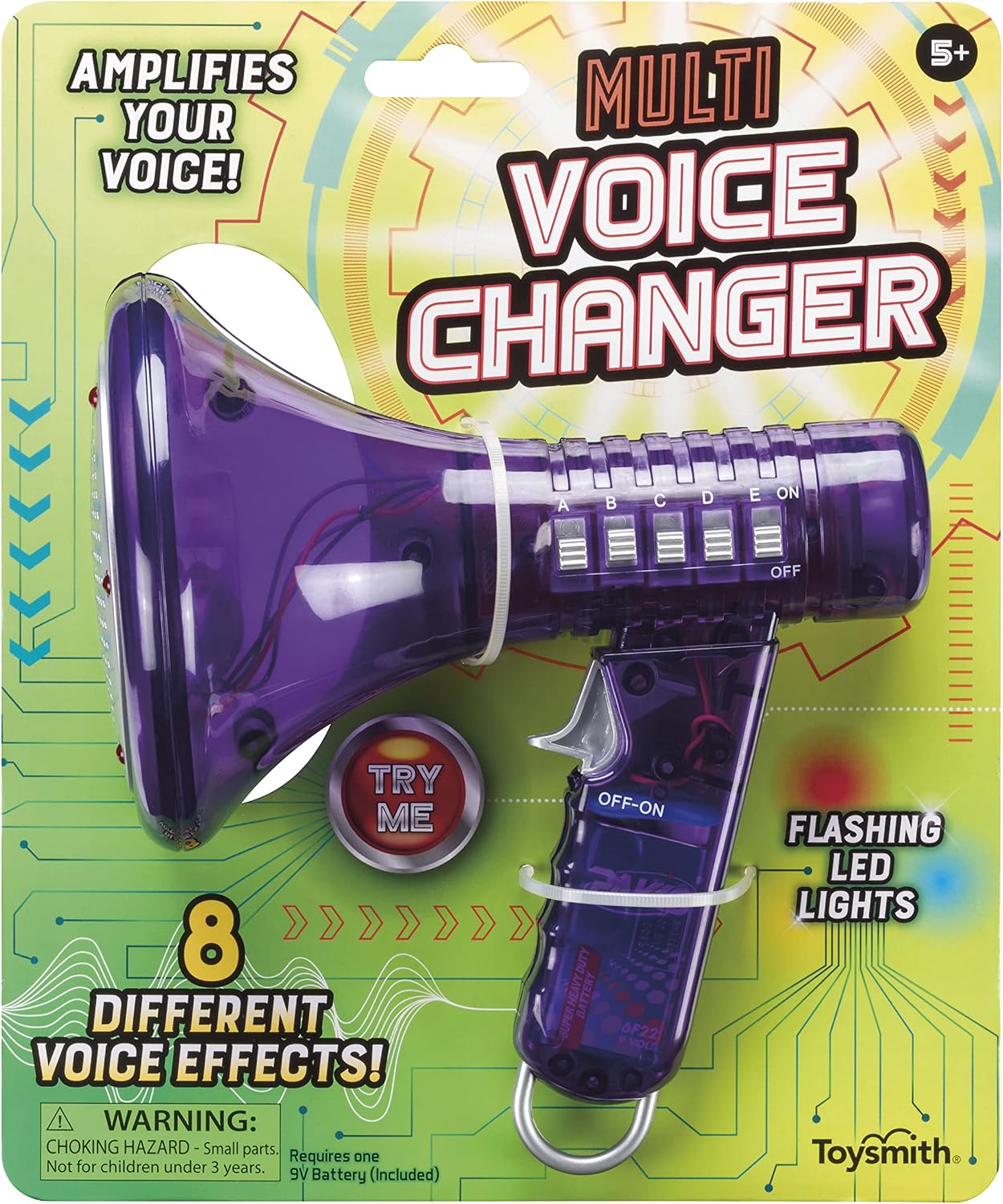 Toysmith Tech Gear Multi Voice Changer – Megaphone Toy with 8 Voice Effects and LED Lights – Fun Outdoor Toy for Kids Ages 5+ – Cool Gag Gifts or Birthday Gift Idea – Colors May Vary, Battery Included
