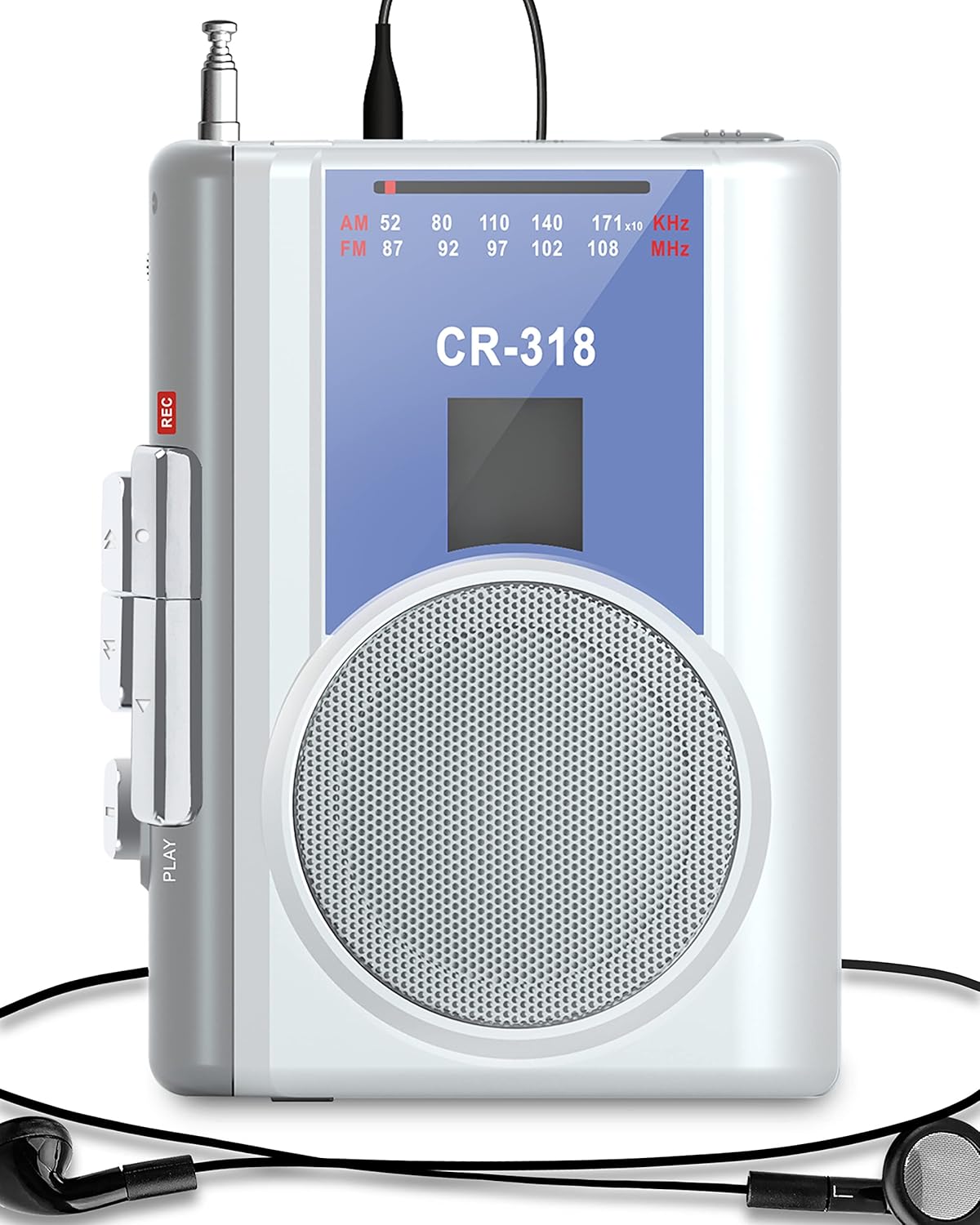 Gracioso Protable Cassette Recorder Player: AM FM Compact Cassette Tape Player with Big Speaker & Earphone Jack, Build in Microphone,Microcassette Player Powered by DC or AA Battery