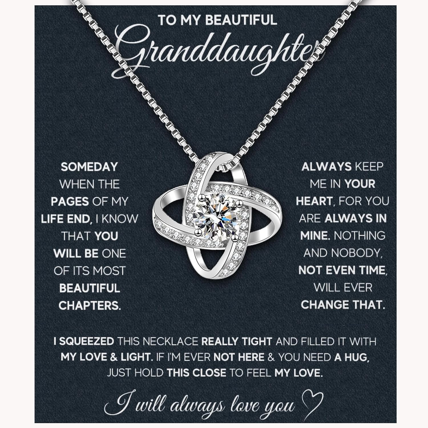 Granddaughter Necklace Granddaughter Gifts From Grandma Grandpa To My Granddaughter Necklace Christmas Graduation Birthday Gifts With Message Card & LED Box (683-Love knot)