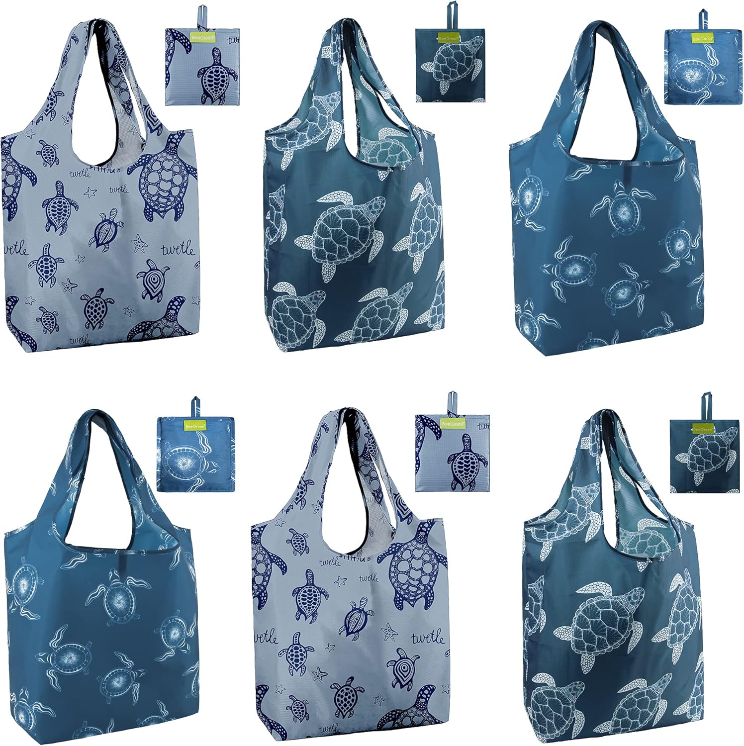 BeeGreen Turtle Gifts for Women Foldable Reusable Grocery Bags Shopping Bags for Groceries Cute Holiday Cloth Bag With Handles Large Cloth Gift Heavy Duty Bulk 6 Pack Gifts