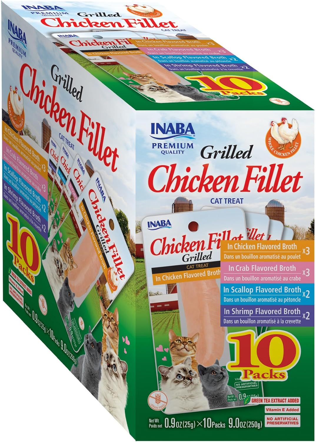 INABA Grilled Fillet Cat Treats, Chicken Fillet Variety Box, 10ct
