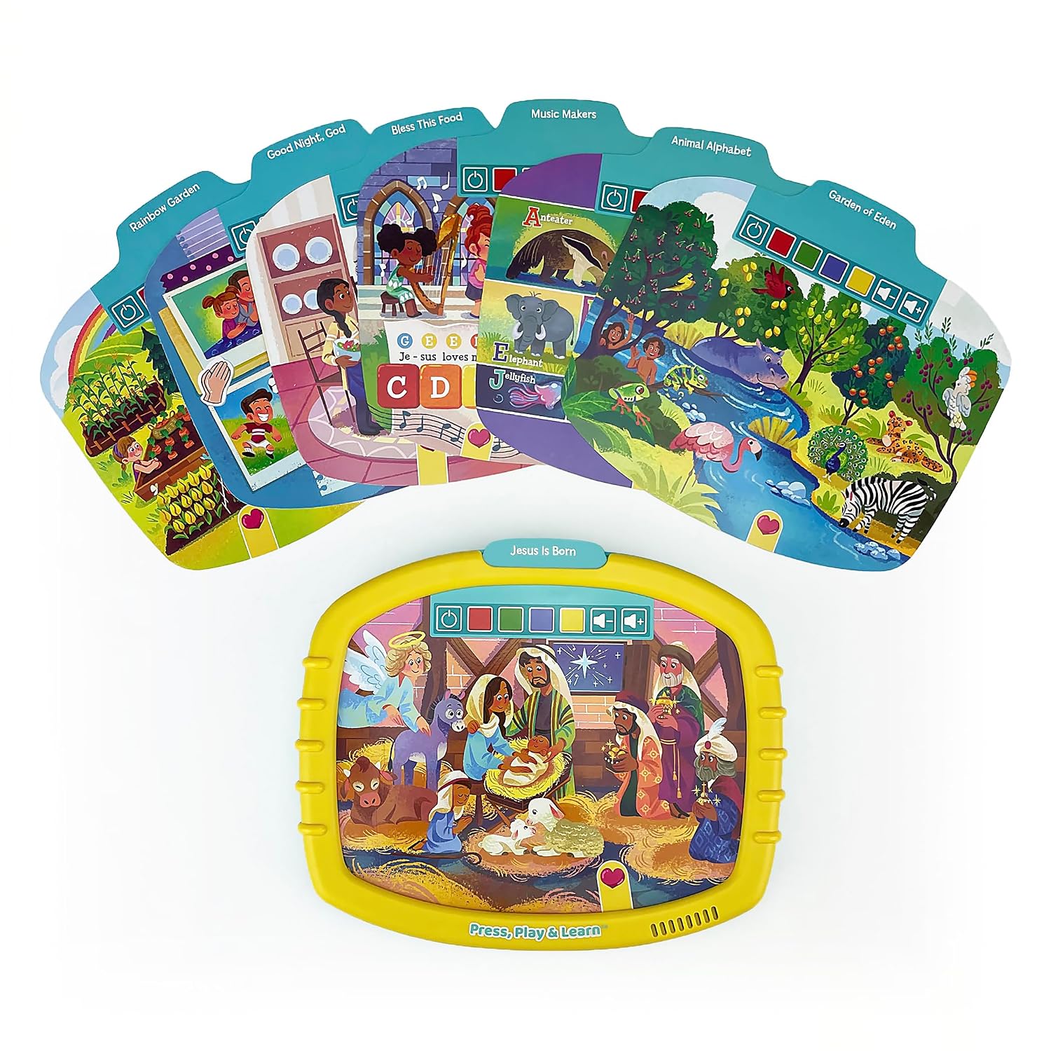 Bible Activity Pad for Kids Ages 4–8 – Read, Press & Learn with Removable Cards and Music
