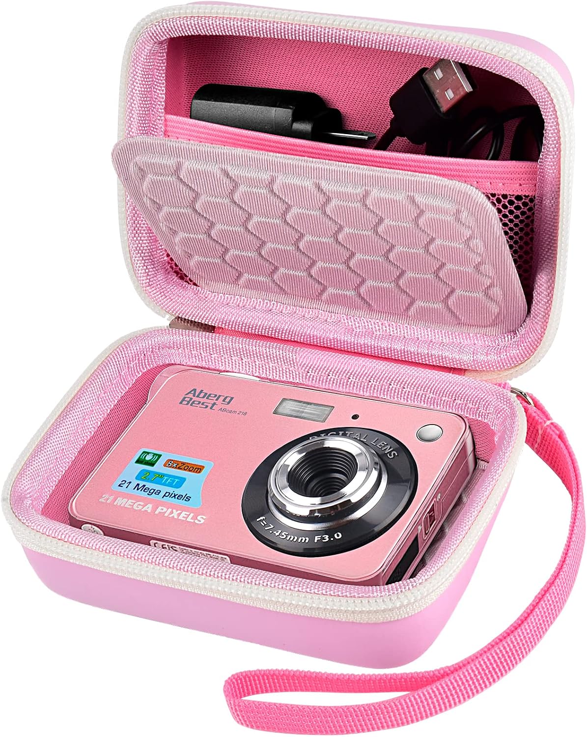Carrying & Protective Case for Digital Camera, AbergBest 21 Mega Pixels 2.7" LCD Rechargeable HD/Kodak Pixpro/Canon PowerShot ELPH 180/190 / Sony DSCW800 / DSCW830 Cameras for Travel-Pink