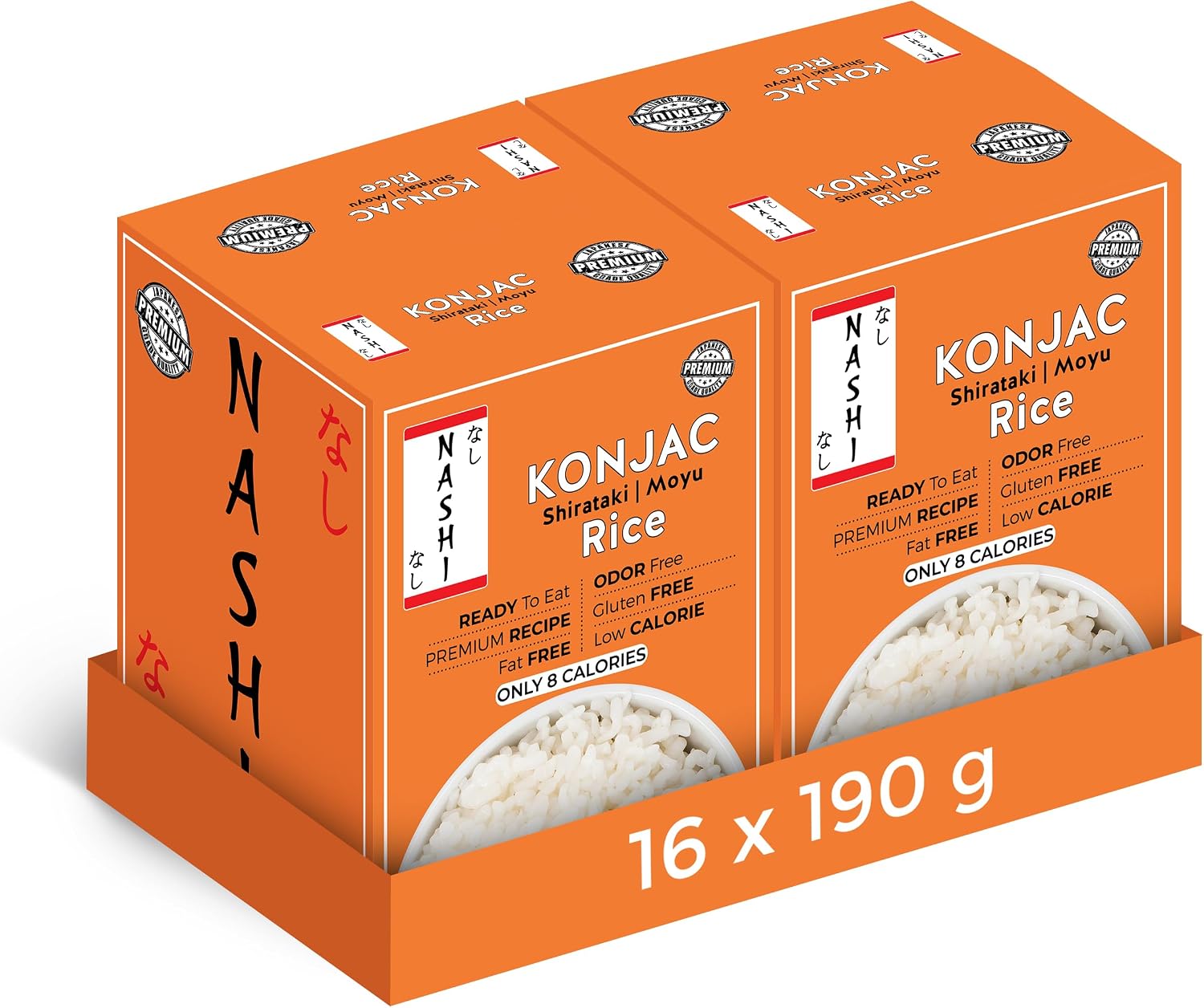 Nashi Shirataki Konjac Moyu Rice 190g (Pack of 16) - Odour Free, Low Calorie (Only 8 Cal), Fat Free Konjac Rice | Vegan, Keto & Gluten Free, Glucomannan, High Fibre, Low Carb Rice Alternative