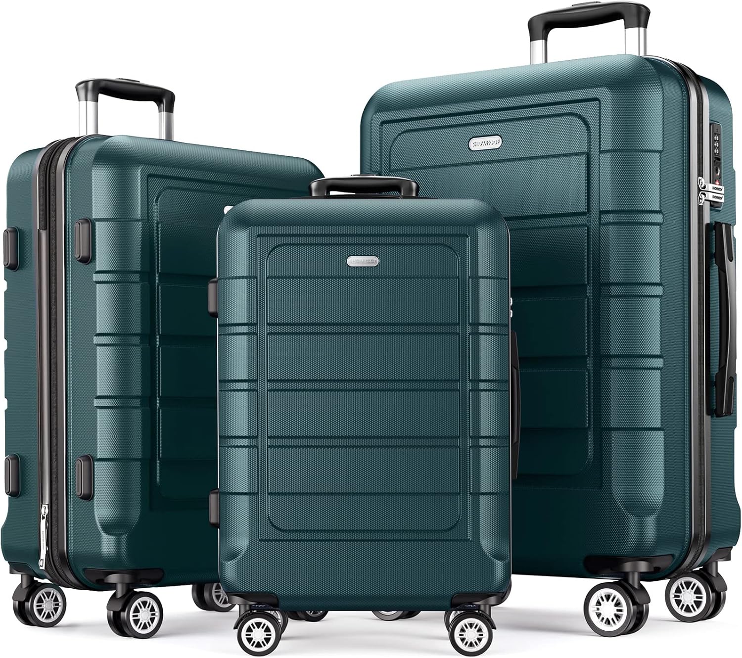 SHOWKOO Luggage Sets 3 Piece Hard Shell PC+ABS Expandable Lightweight Durable Trolley Travel Suitcase with Spinner Wheels TSA Lock, 20" 24" 28" -Army Green