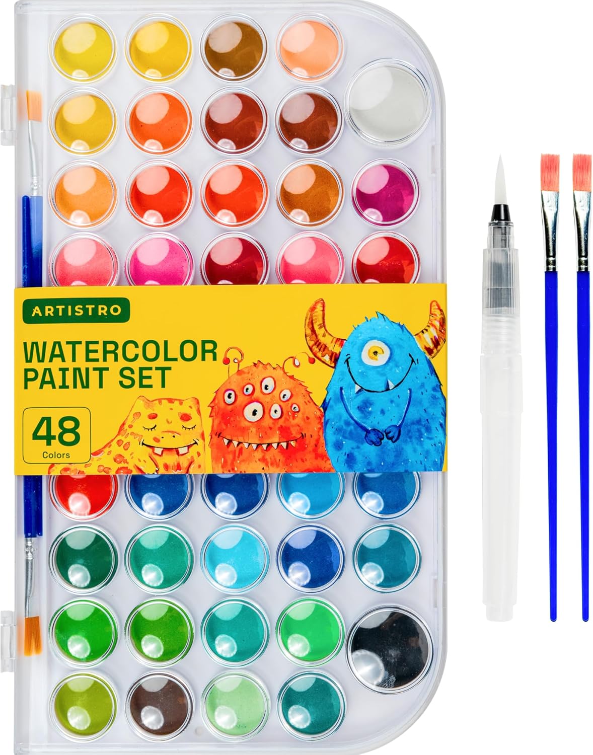 ARTISTRO Washable Watercolor Paint Set 48 Colors with 2 brushes, Refillable Water Brush Pen and Palette, Water Color Paint Set for Kids, Adults, Beginner Artists (2)