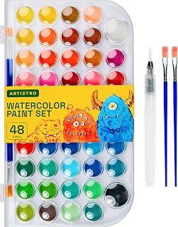 ARTISTRO Washable Watercolor Paint Set 48 Colors with 2 brushes, Refillable Water Brush Pen and Palette, Water Color Paint Set for Kids, Adults, Beginner Artists (2)