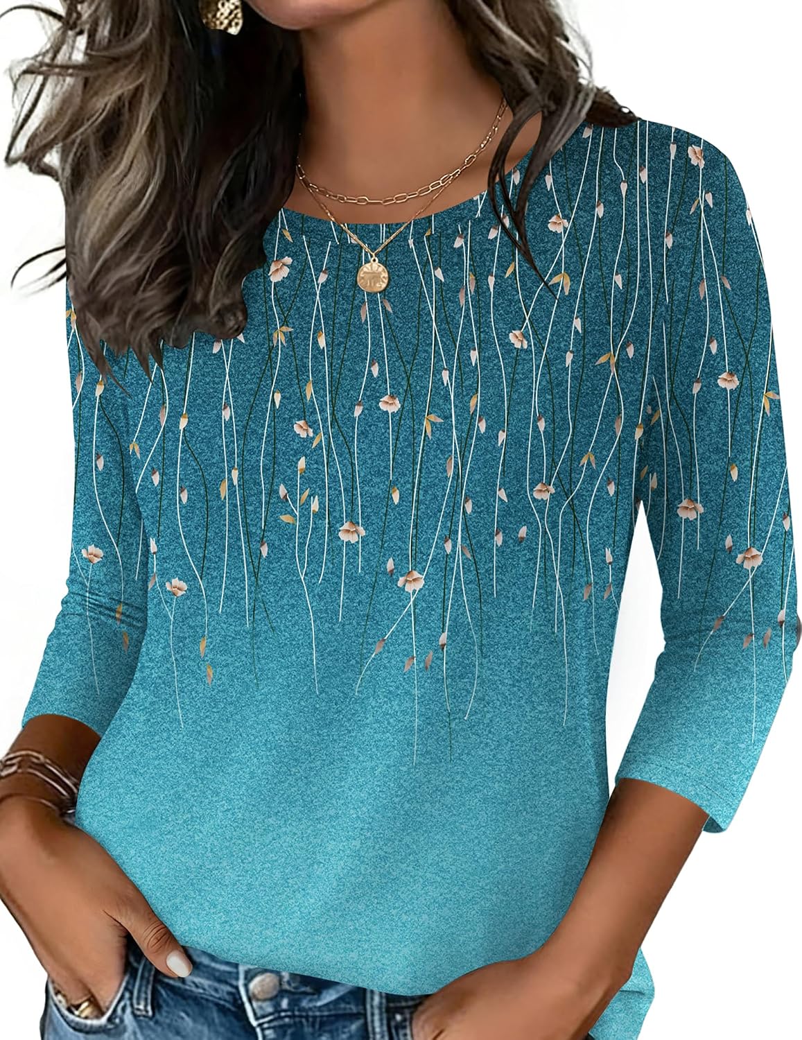 Zeagoo Women's Casual 3/4 Sleeve T-Shirts Round Neck Tunic Tops Work Blouse