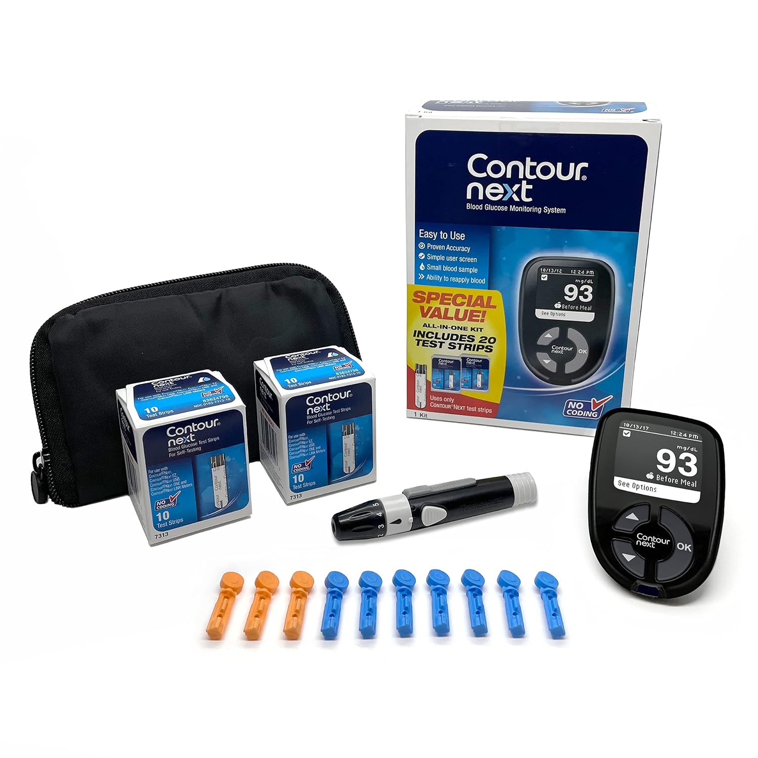 Ascensia CONTOUR NEXT Blood Glucose Monitoring System Kit + 20 Test Strips